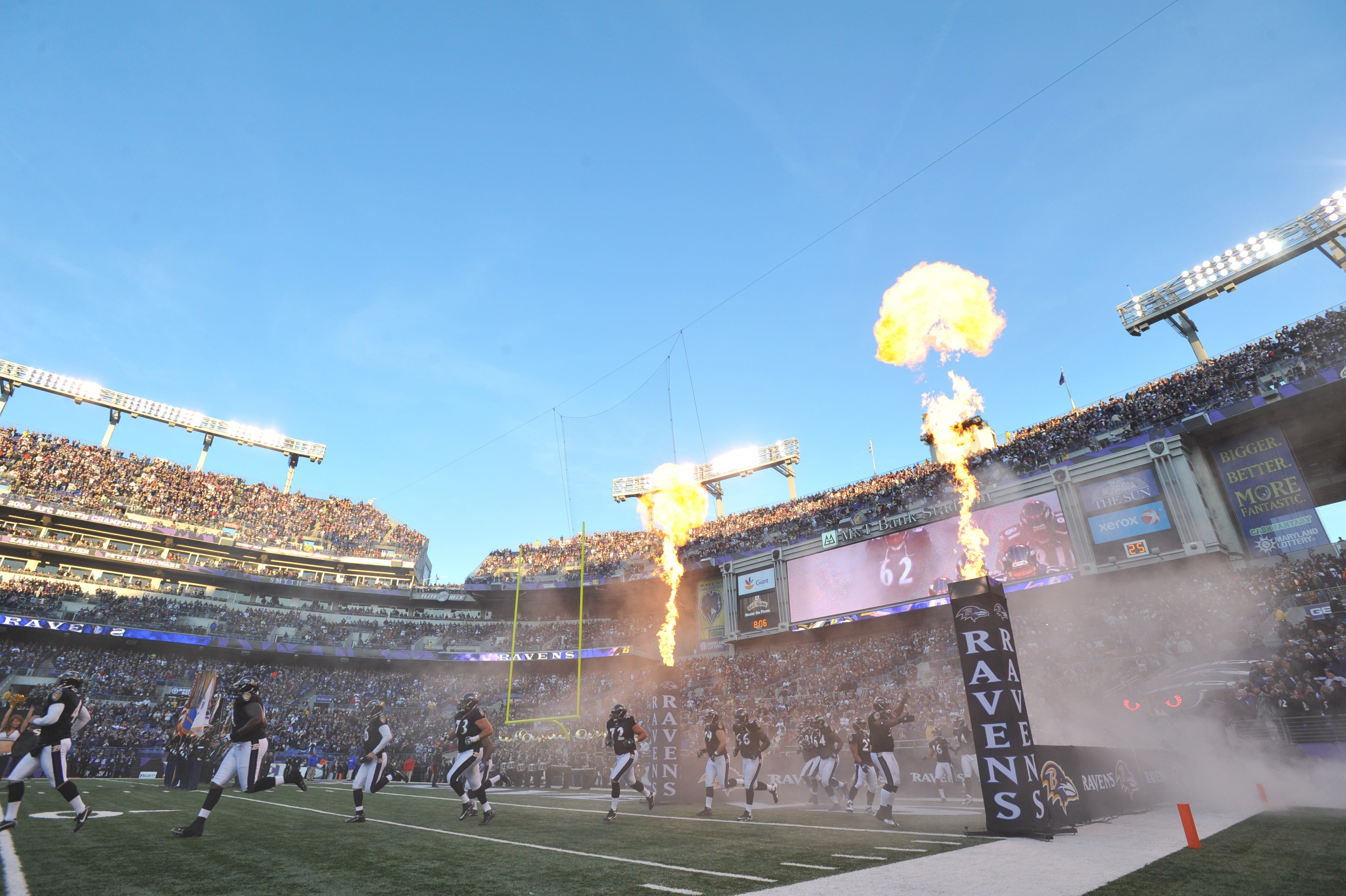 BALTIMORE, MD - NOVEMBER 28:  The Baltimore Ravens take the field before the game against the Tampa Bay Buccaneers  at M&T Bank Stadium on November 28, 2010 in Baltimore, Maryland. The Ravens defeated the Buccaneers 17-10. (Photo by Larry French/Getty Ima