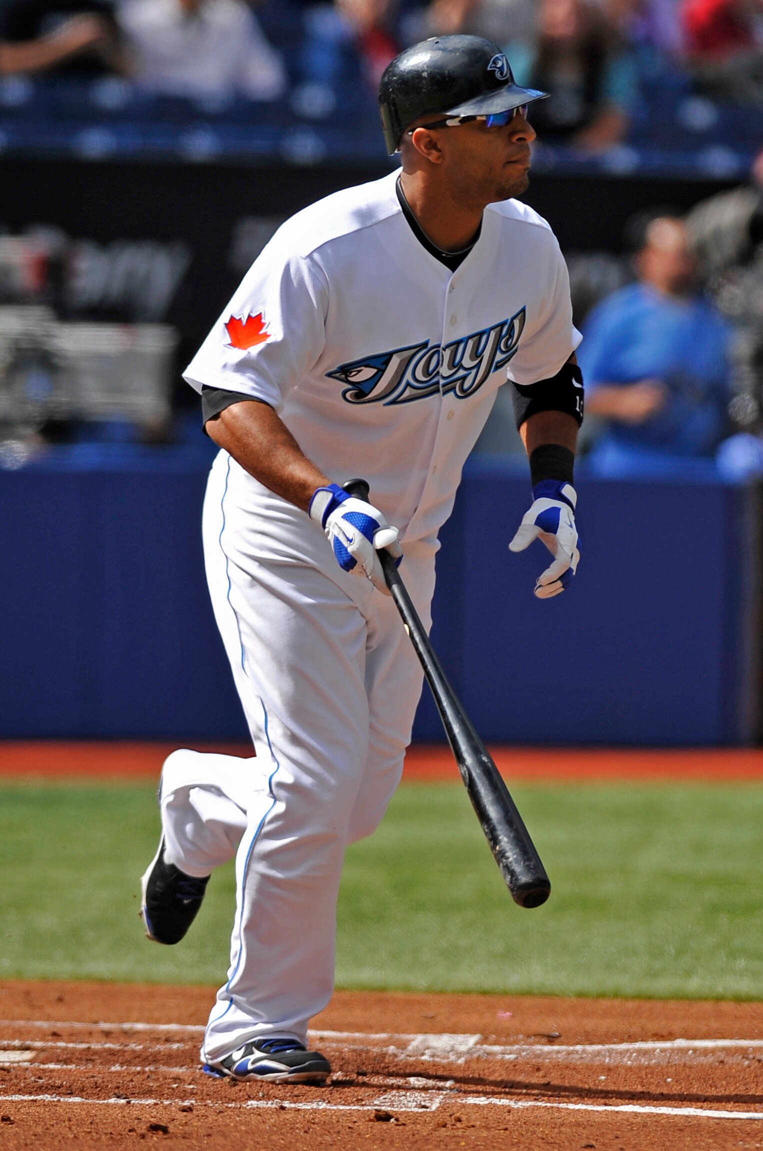 TORONTO - SEPTEMBER 23:   Vernon Wells #10 of the Toronto Blue Jays runs to first base during the game against the Seattle Mariners on September 23, 2010 at Rogers Centre in Toronto, Ontario, Canada. The Blue Jays defeated the Mariners 1-0. (Photo by Brad