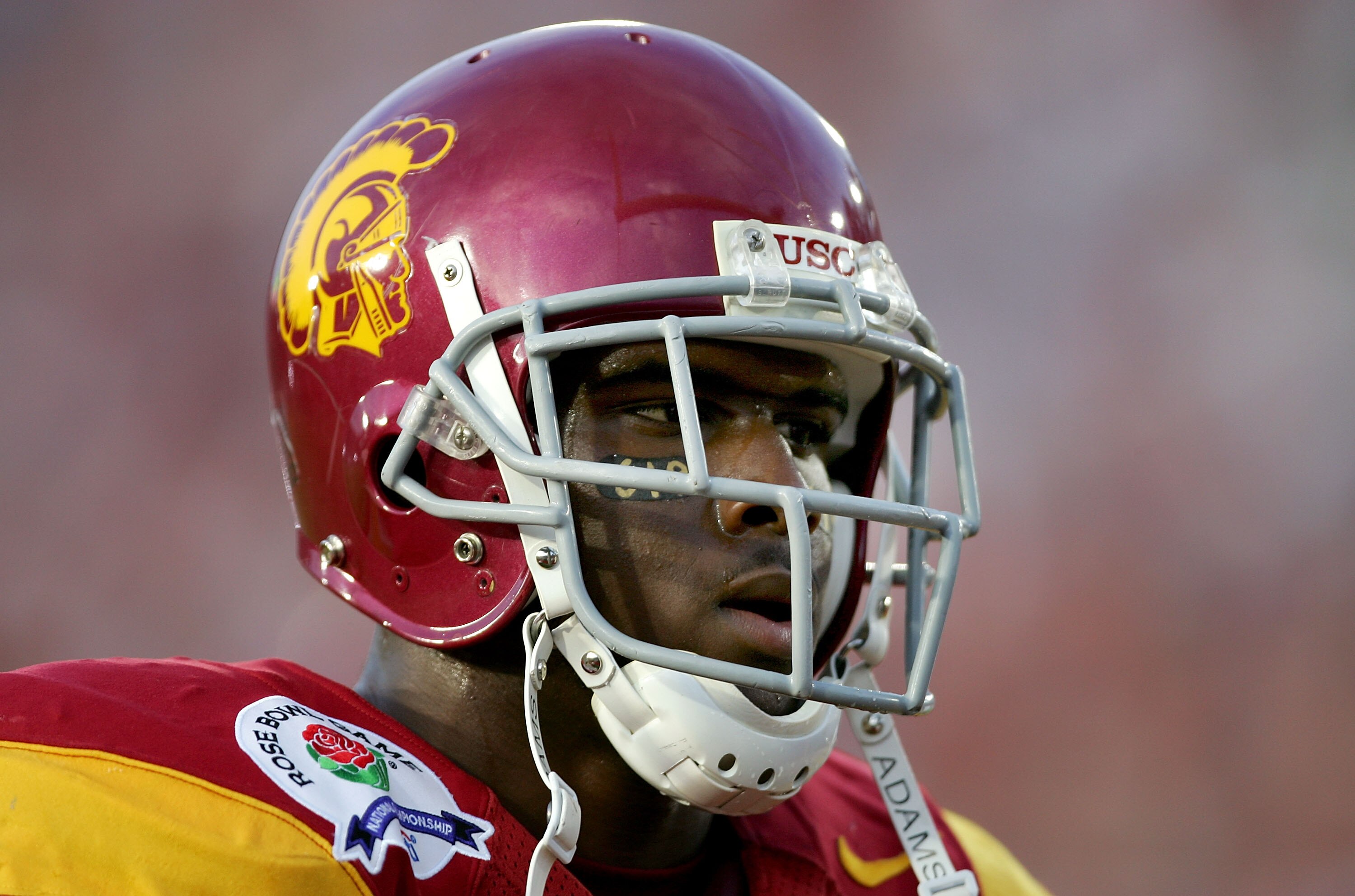 PASADENA, CA - JANUARY 04:  Reggie Bush #5 of the USC Trojans is shown on the field during warmups before the start of the BCS National Championship Rose Bowl Game against the Texas Longhorns at the Rose Bowl on January 4, 2006 in Pasadena, California.  (