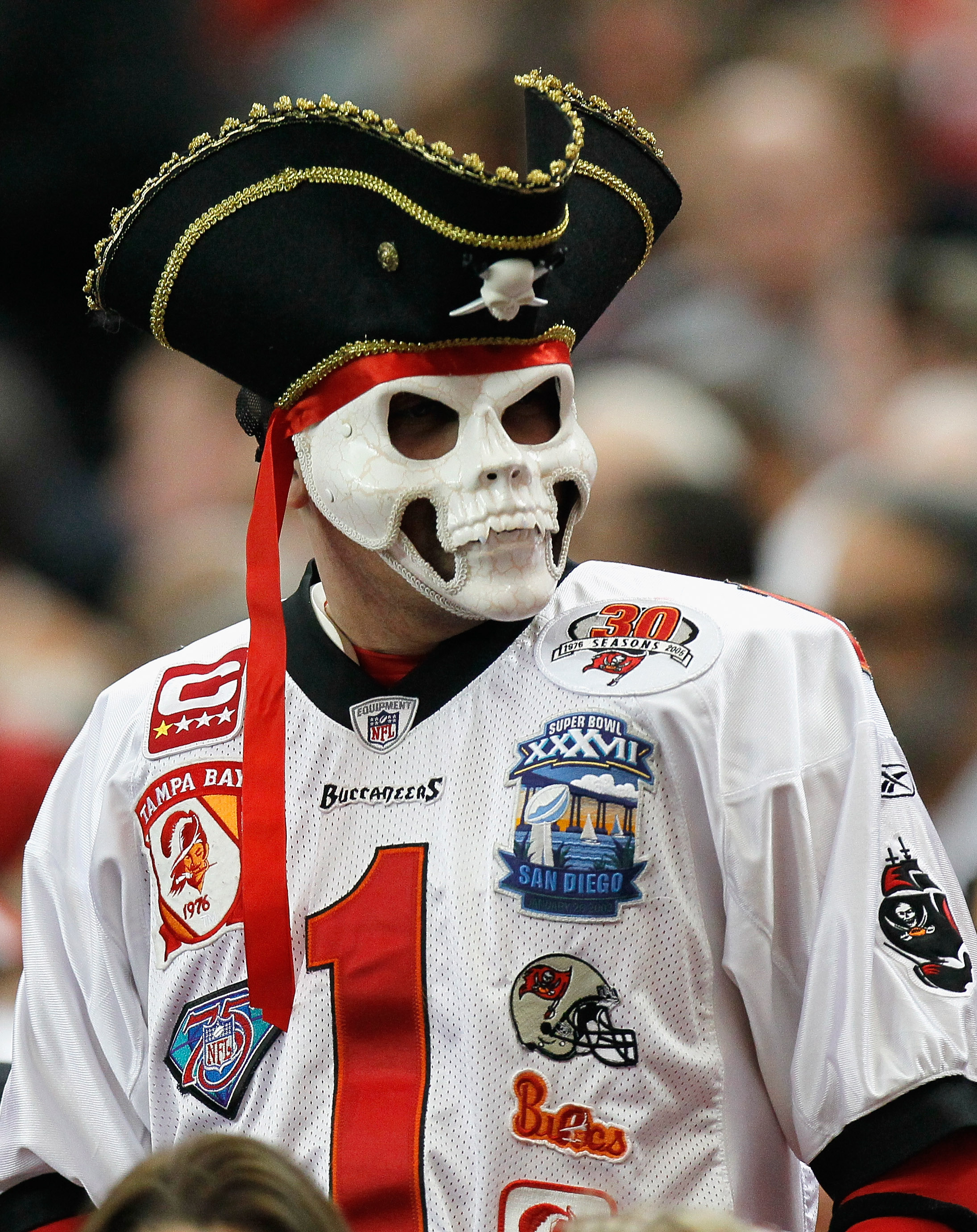 ATLANTA - NOVEMBER 07:  A fan of the Tampa Bay Buccaneers looks on during the game against the Atlanta Falcons at Georgia Dome on November 7, 2010 in Atlanta, Georgia.  (Photo by Kevin C. Cox/Getty Images)