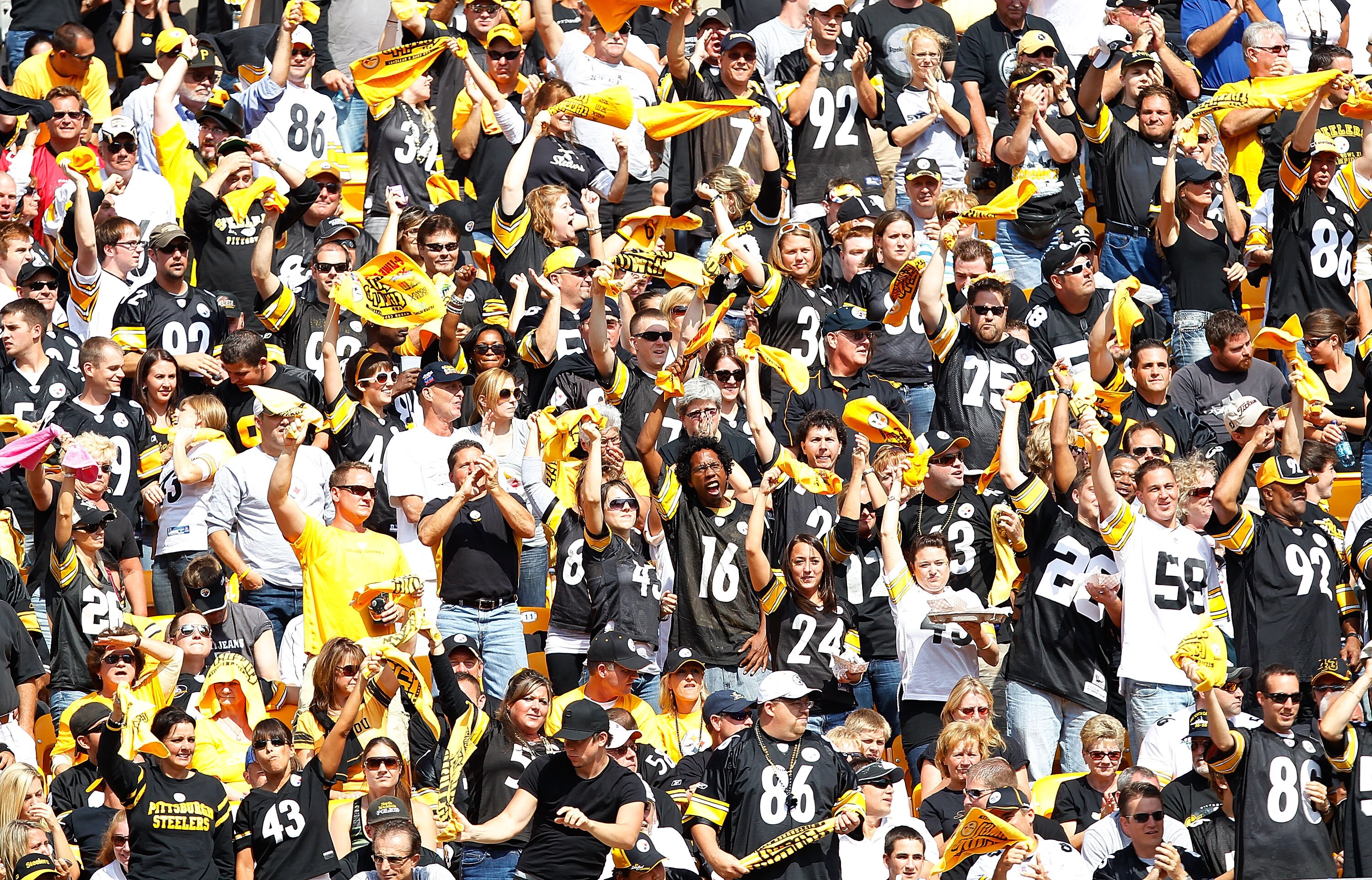 PITTSBURGH - SEPTEMBER 12:  Fans cheer during the Pittsburgh Steelers NFL season opener game against the Atlanta Falcons on September 12, 2010 at Heinz Field in Pittsburgh, Pennsylvania.  (Photo by Jared Wickerham/Getty Images)