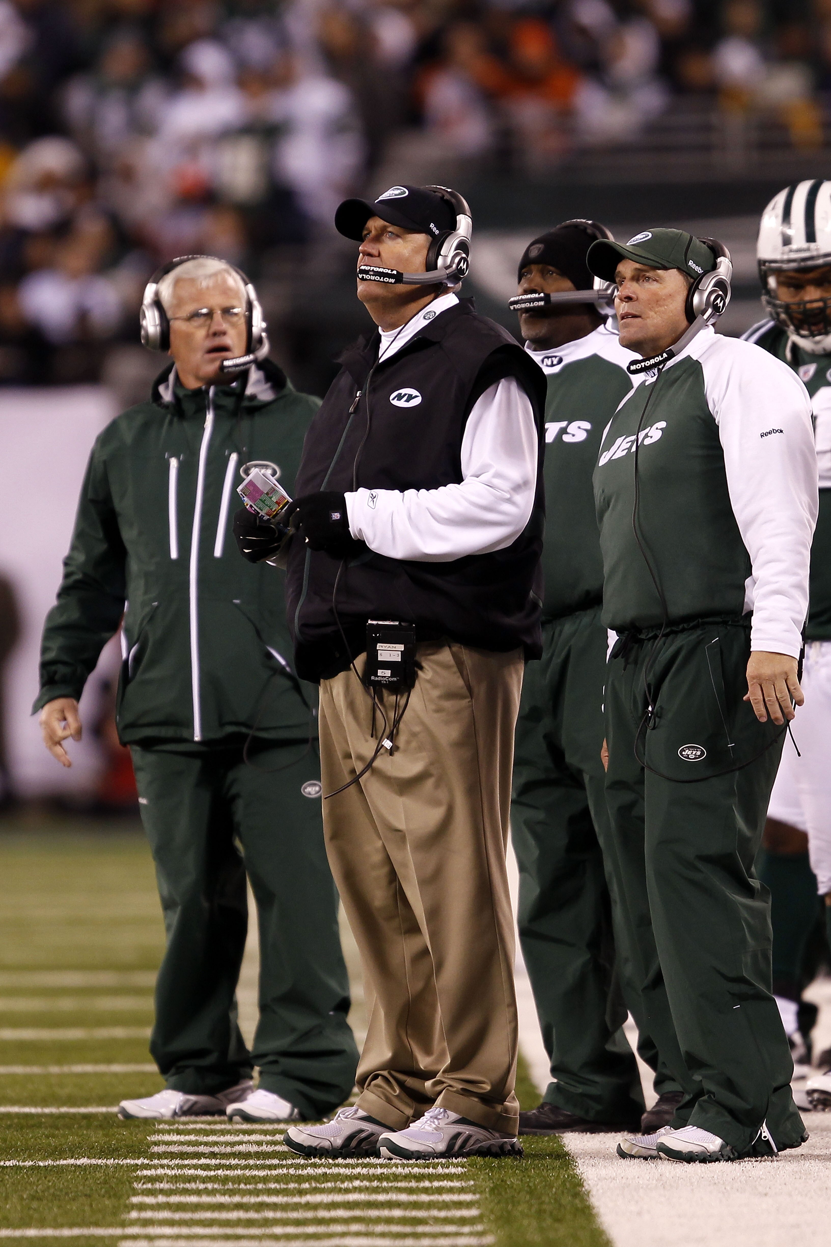 EAST RUTHERFORD, NJ - NOVEMBER 25:  Head Coach Rex Ryan of the New York Jets watche the game against the Cincinnati Bengals at New Meadowlands Stadium on November 25, 2010 in East Rutherford, New Jersey. The Jets defeated the Bengal 26-10.  (Photo by Chri