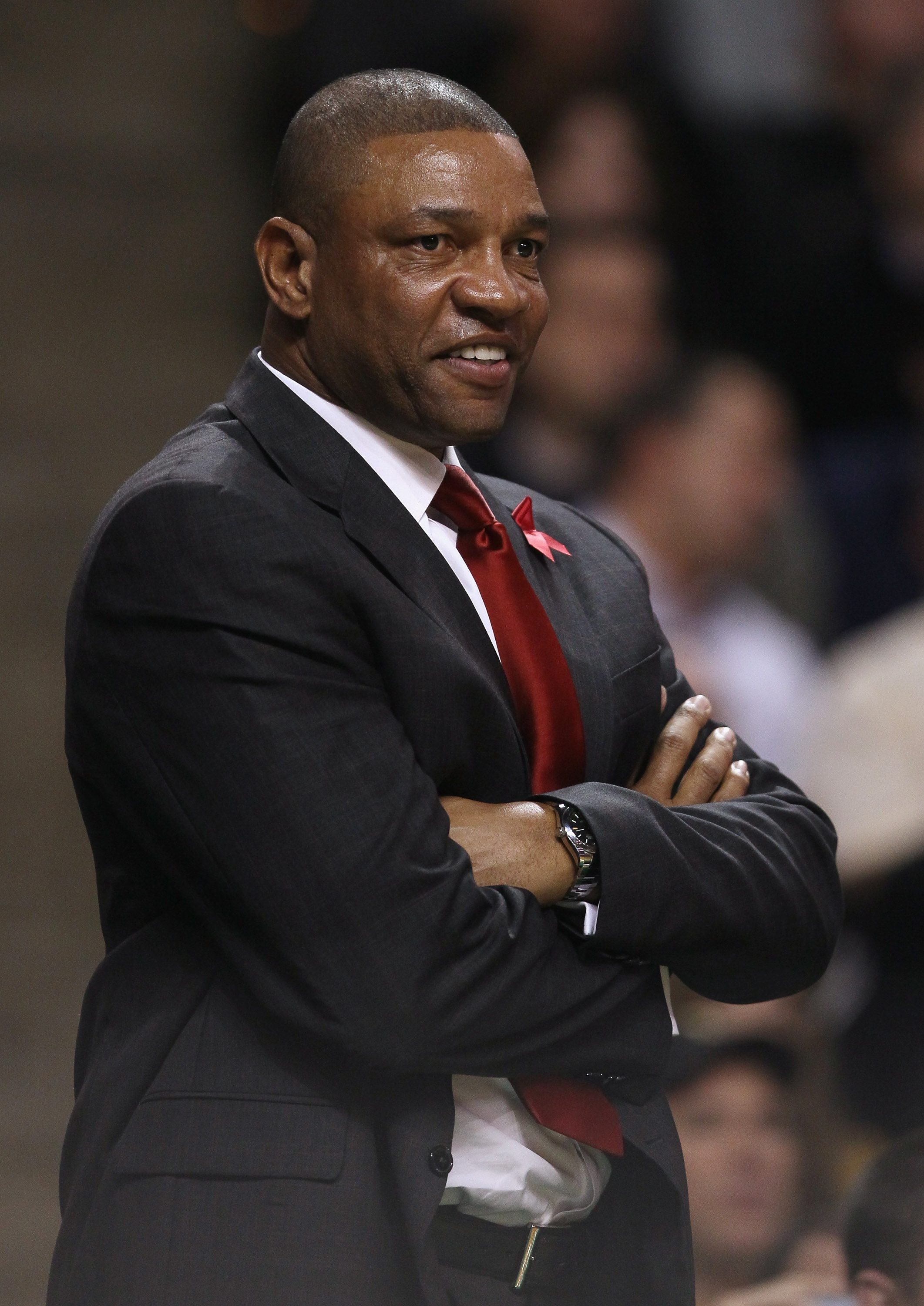 BOSTON - DECEMBER 01:  Head coach Doc Rivers of the Boston Celtics looks on in the second half against the Portland Trailblazers on December 1, 2010 at the TD Garden in Boston, Massachusetts. The Celtics defeated the Trailblazers 99-95. NOTE TO USER: User