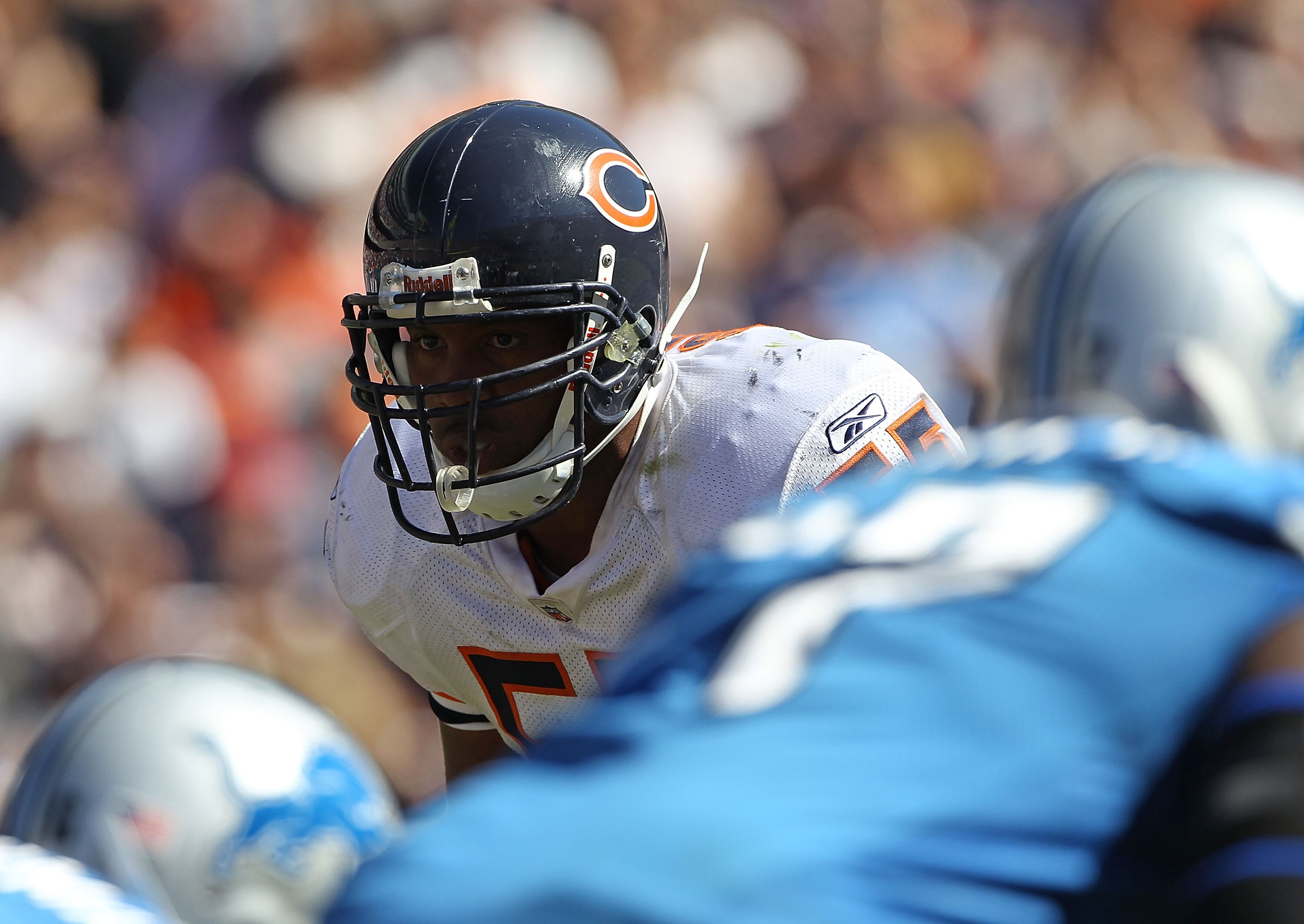 CHICAGO - SEPTEMBER 12: Lance Briggs #55 of the Chicago Bears awaits the start of play against the Detroit Lions during the NFL season opening game at Soldier Field on September 12, 2010 in Chicago, Illinois. The Bears defeated the Lions 19-14. (Photo by