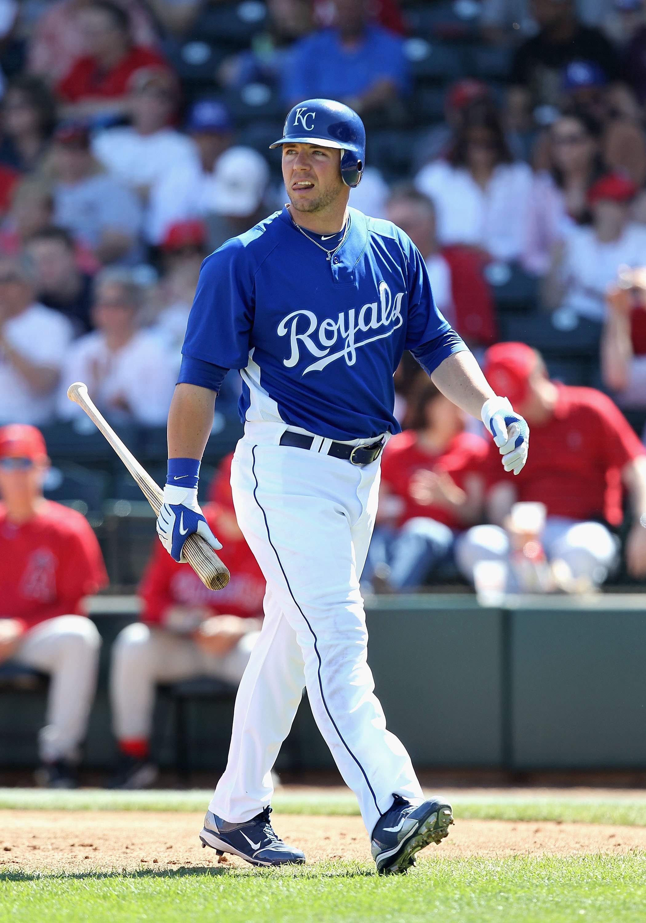 SURPRISE, AZ - MARCH 13:  Josh Fields #11 of the Kansas City Royals walks back to the dugout during the MLB spring training game against the Los Angeles Angels of Anaheim at Surprise Stadium on March 13, 2010 in Surprise, Arizona.  The Royals defeated the