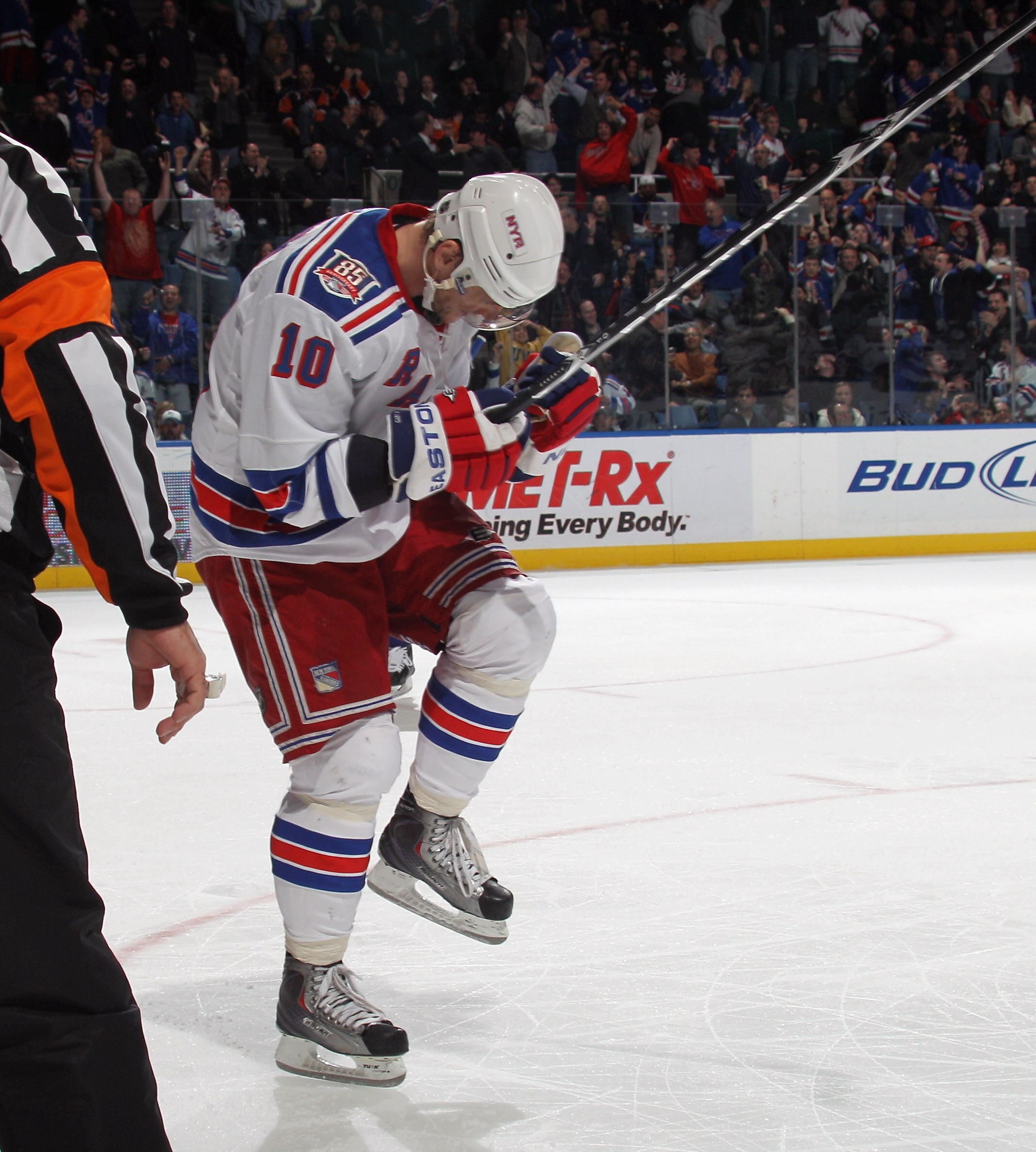 UNIONDALE, NY - DECEMBER 02:  Marian Gaborik #10 of the New York Rangers celebrates his third goal of the game against the New York Islanders at the Nassau Coliseum on December 2, 2010 in Uniondale, New York. The Rangers defeated the Islanders 6-5.  (Phot