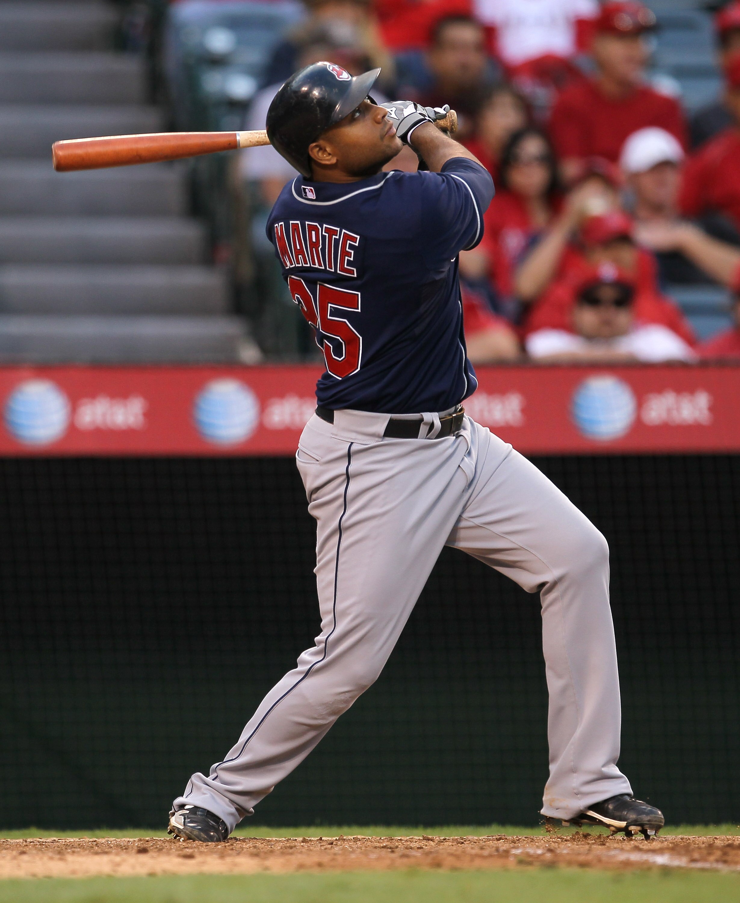 ANAHEIM, CA - SEPTEMBER 08:  Andy Marte   #25 of the Cleveland Indian bats against the Los Angeles Angels of Anaheim on September 8, 2010 at Angel Stadium in Anaheim, California.   The Angels won 4-3 in 16 innings.  (Photo by Stephen Dunn/Getty Images)