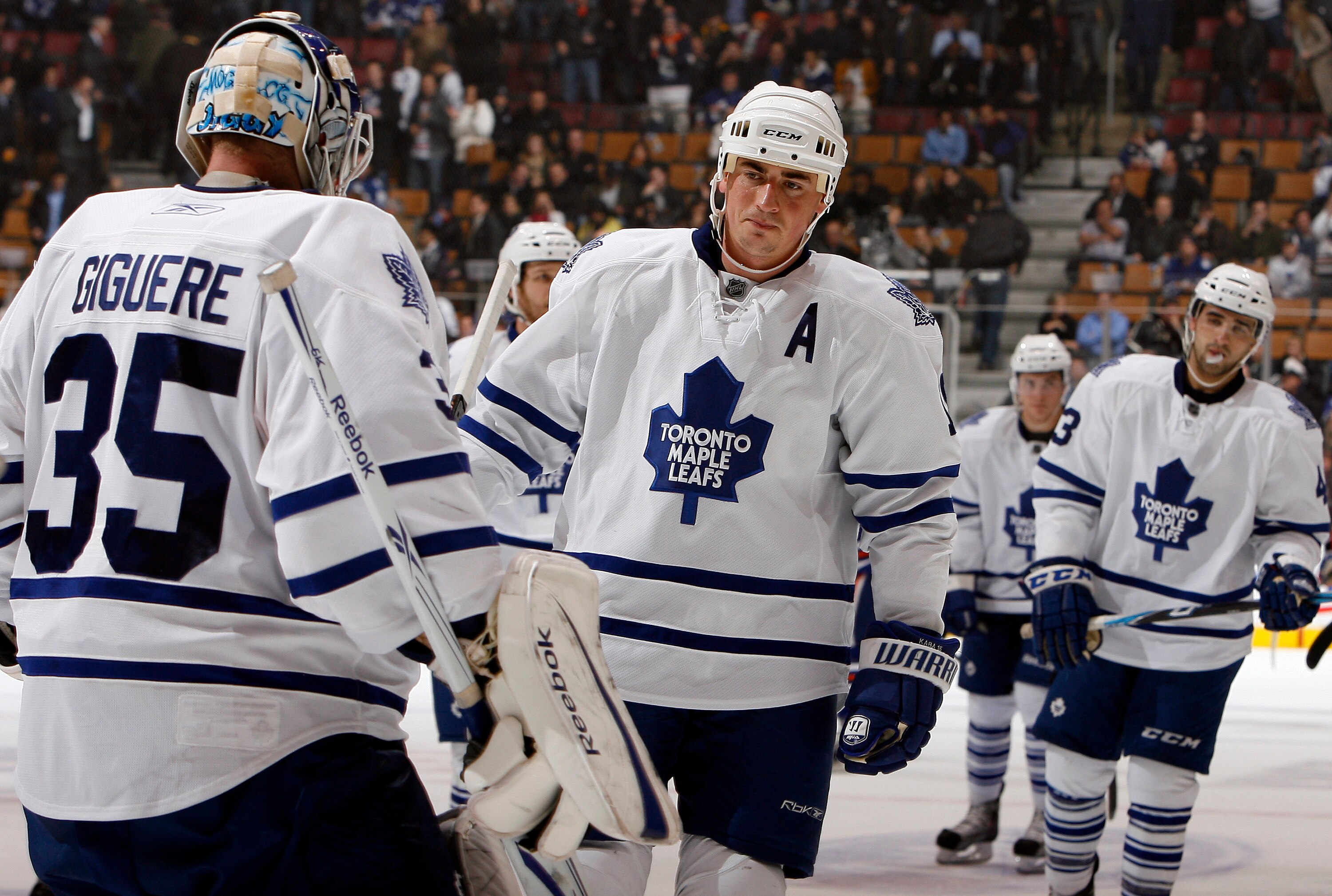 TORONTO, CANADA - DECEMBER 2: The Toronto Maple Leafs skate off the ice after 5-0 loss to the Edmonton Oilers during game action at the Air Canada Centre December 2, 2010 in Toronto, Ontario, Canada. (Photo by Abelimages / Getty Images)
