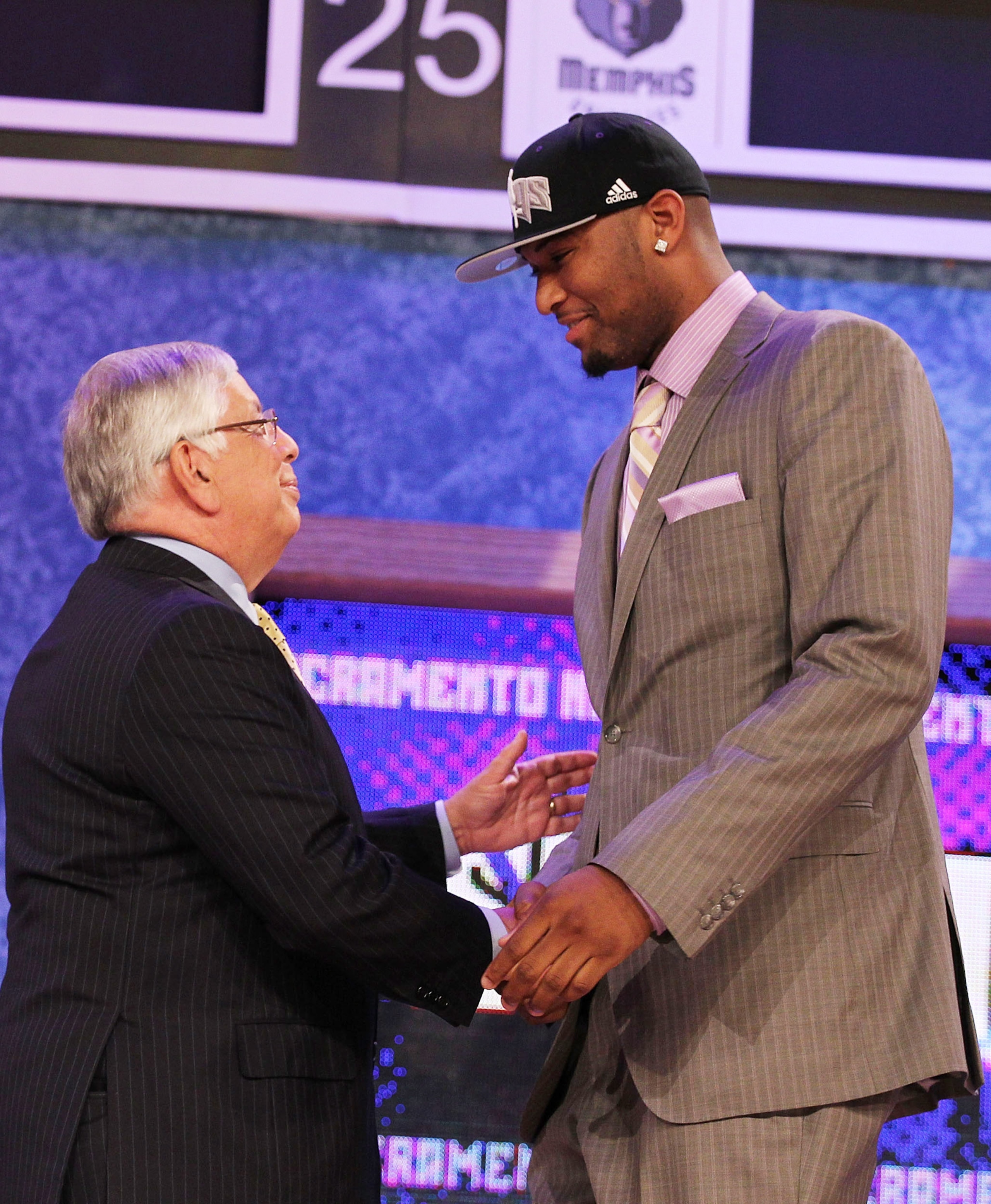 NEW YORK - JUNE 24:  DeMarcus Cousins stands with NBA Commisioner David Stern after being drafted fifth by  The Sacramento Kings at Madison Square Garden on June 24, 2010 in New York City.  NOTE TO USER: User expressly acknowledges and agrees that, by dow