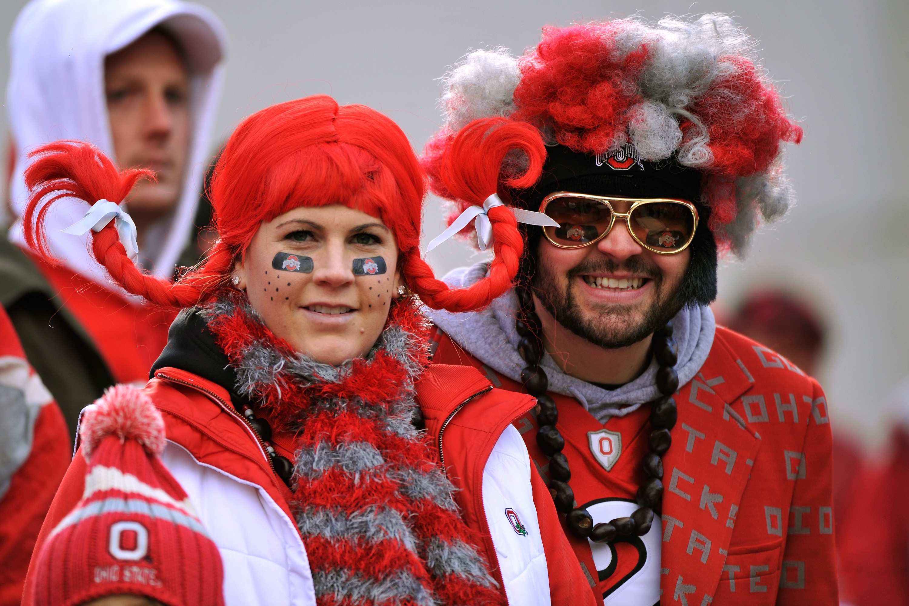 COLUMBUS, OH - NOVEMBER 27:  Ohio State fans watch the Buckeyes warm up prior to their game against the Michigan Wolverines at Ohio Stadium on November 27, 2010 in Columbus, Ohio.  (Photo by Jamie Sabau/Getty Images)