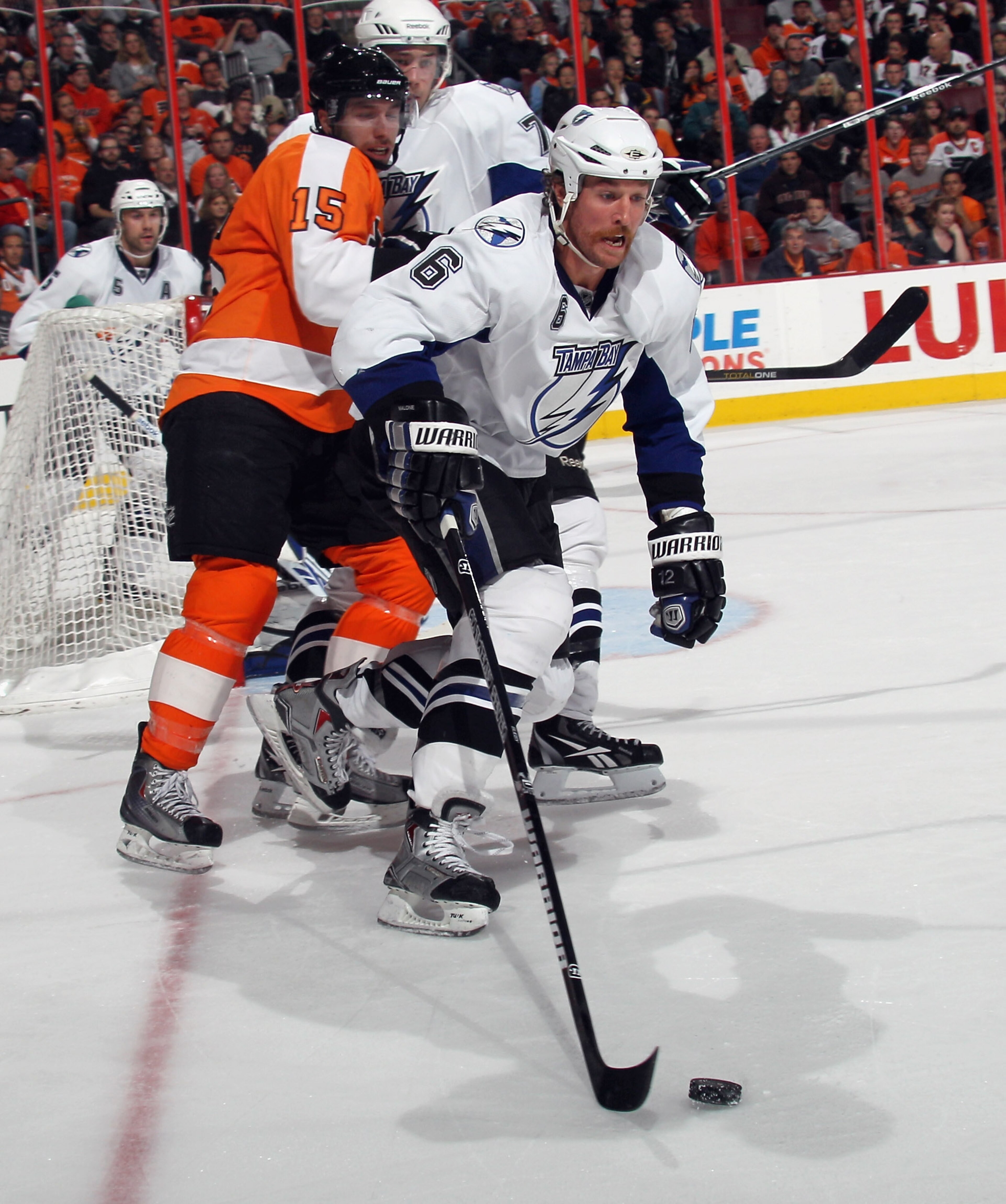 PHILADELPHIA - NOVEMBER 18:  Ryan Malone #6 of the Tampa Bay Lightning skates against the Philadelphia Flyers at the Wells Fargo Center on November 18, 2010 in Philadelphia, Pennsylvania. The Lightning defeated the Flyers 8-7.  (Photo by Bruce Bennett/Get