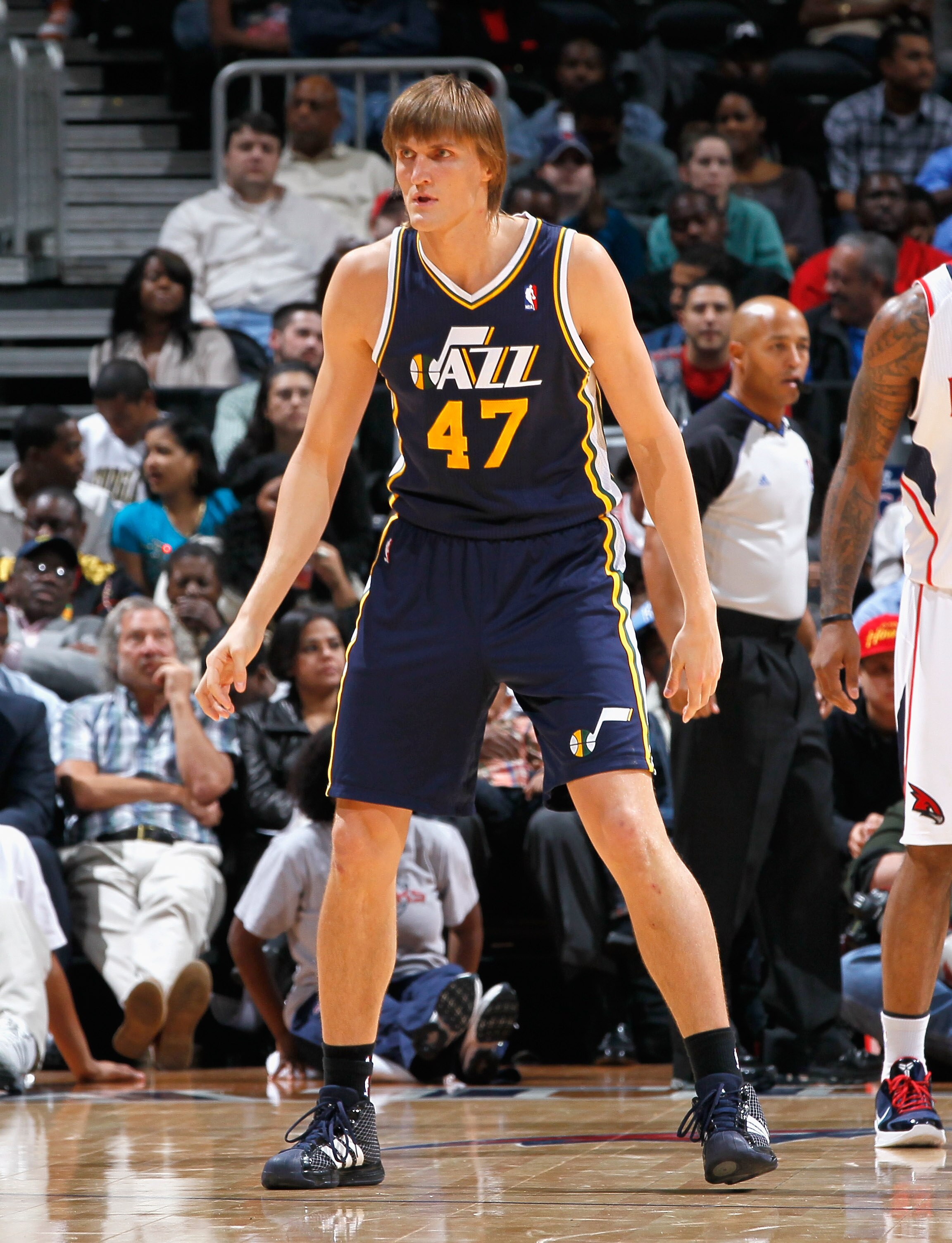 ATLANTA - NOVEMBER 12:  Andrei Kirilenko #47 of the Utah Jazz against the Atlanta Hawks at Philips Arena on November 12, 2010 in Atlanta, Georgia.  NOTE TO USER: User expressly acknowledges and agrees that, by downloading and/or using this Photograph, Use