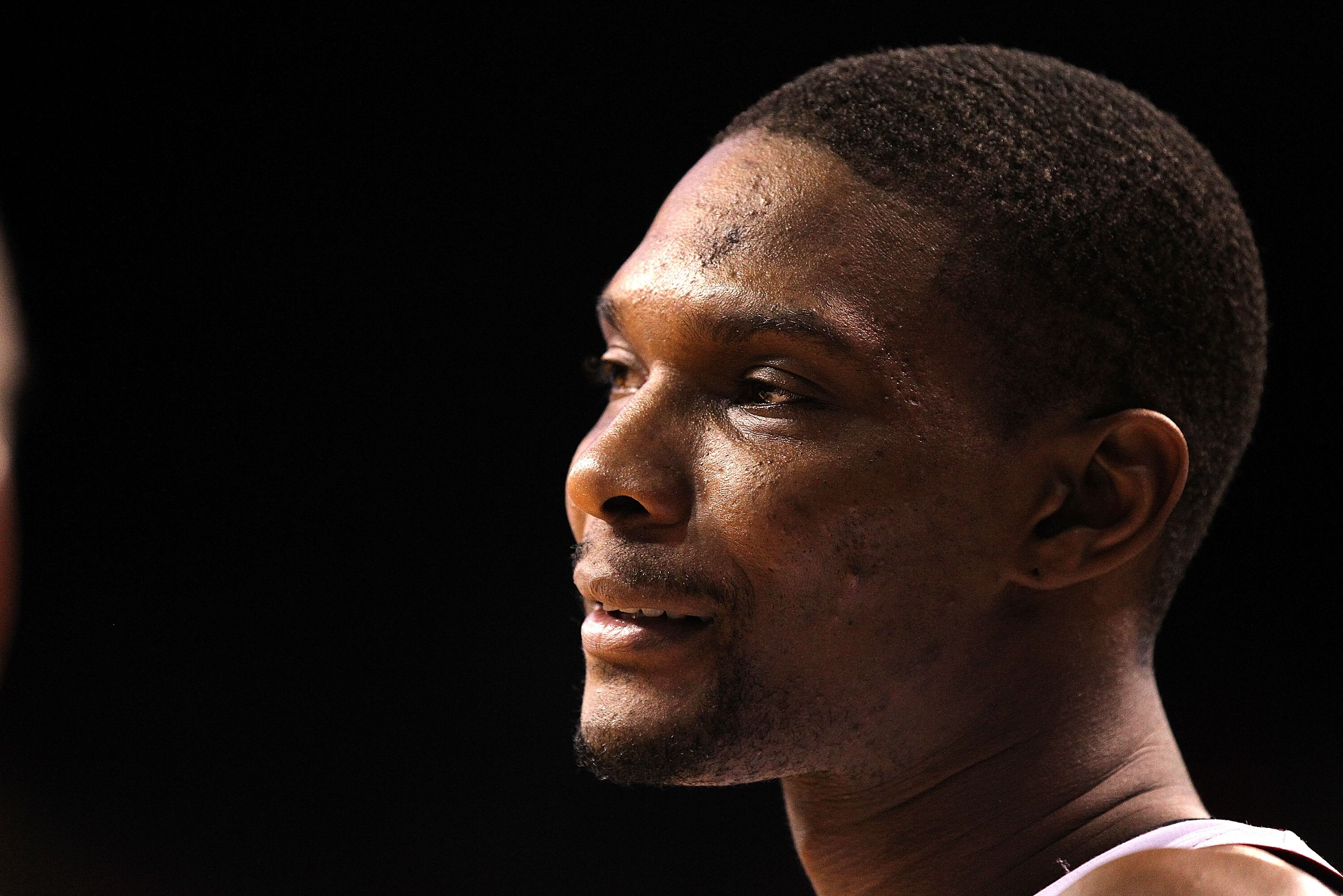 MIAMI, FL - DECEMBER 01:  Chris Bosh #1 of the Miami Heat talks with a refferee during a game against the Detroit Pistons at American Airlines Arena on December 1, 2010 in Miami, Florida. NOTE TO USER: User expressly acknowledges and agrees that, by downl