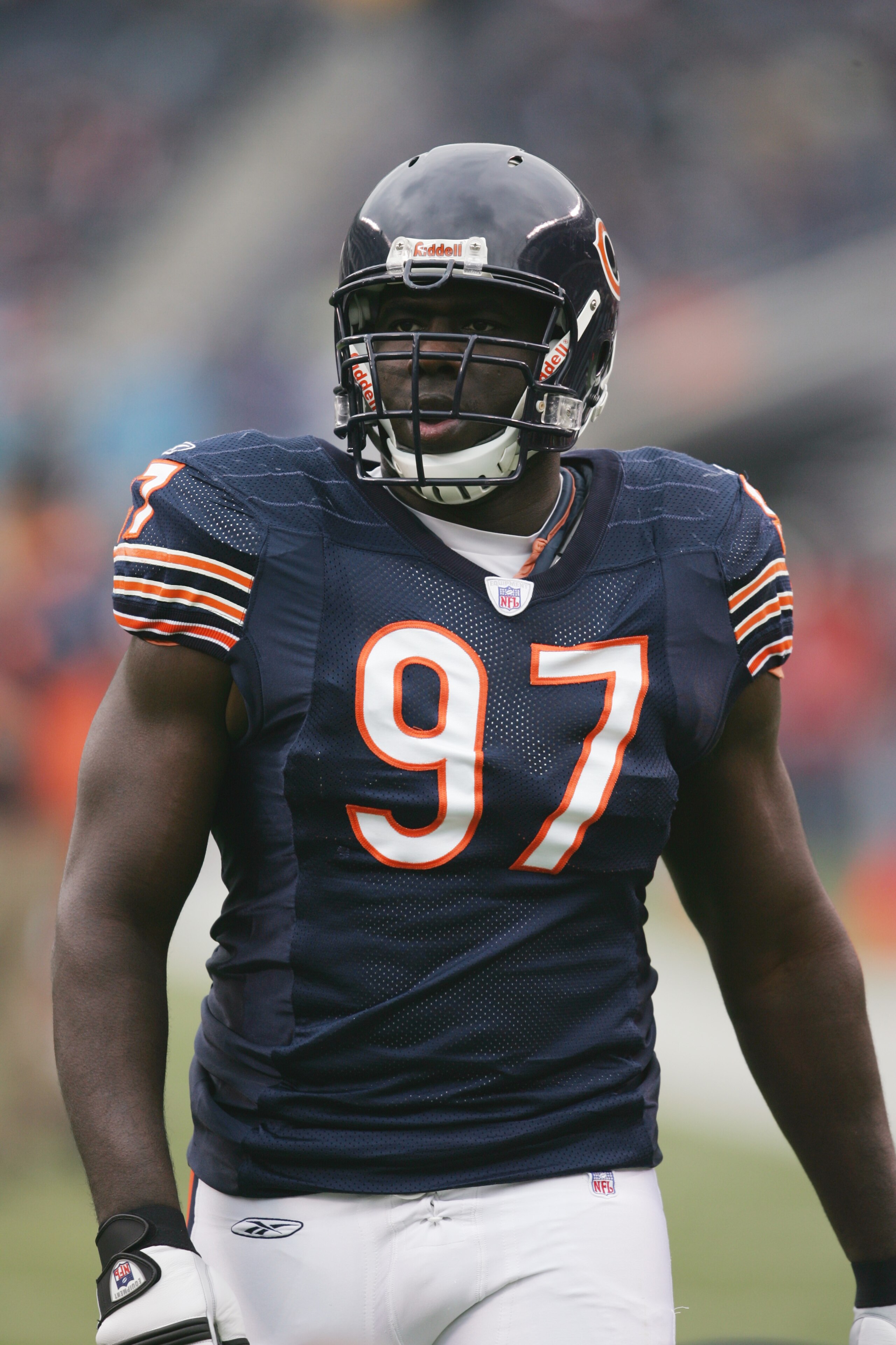 CHICAGO - NOVEMBER 20:  Defensive end Michael Haynes #97 of the Chicago Bears looks on against the Carolina Panthers at Soldier Field on November 20, 2005 in Chicago, Illinois. The Bears defeated the Panthers 13-3. (Photo by Jonathan Daniel/Getty Images)