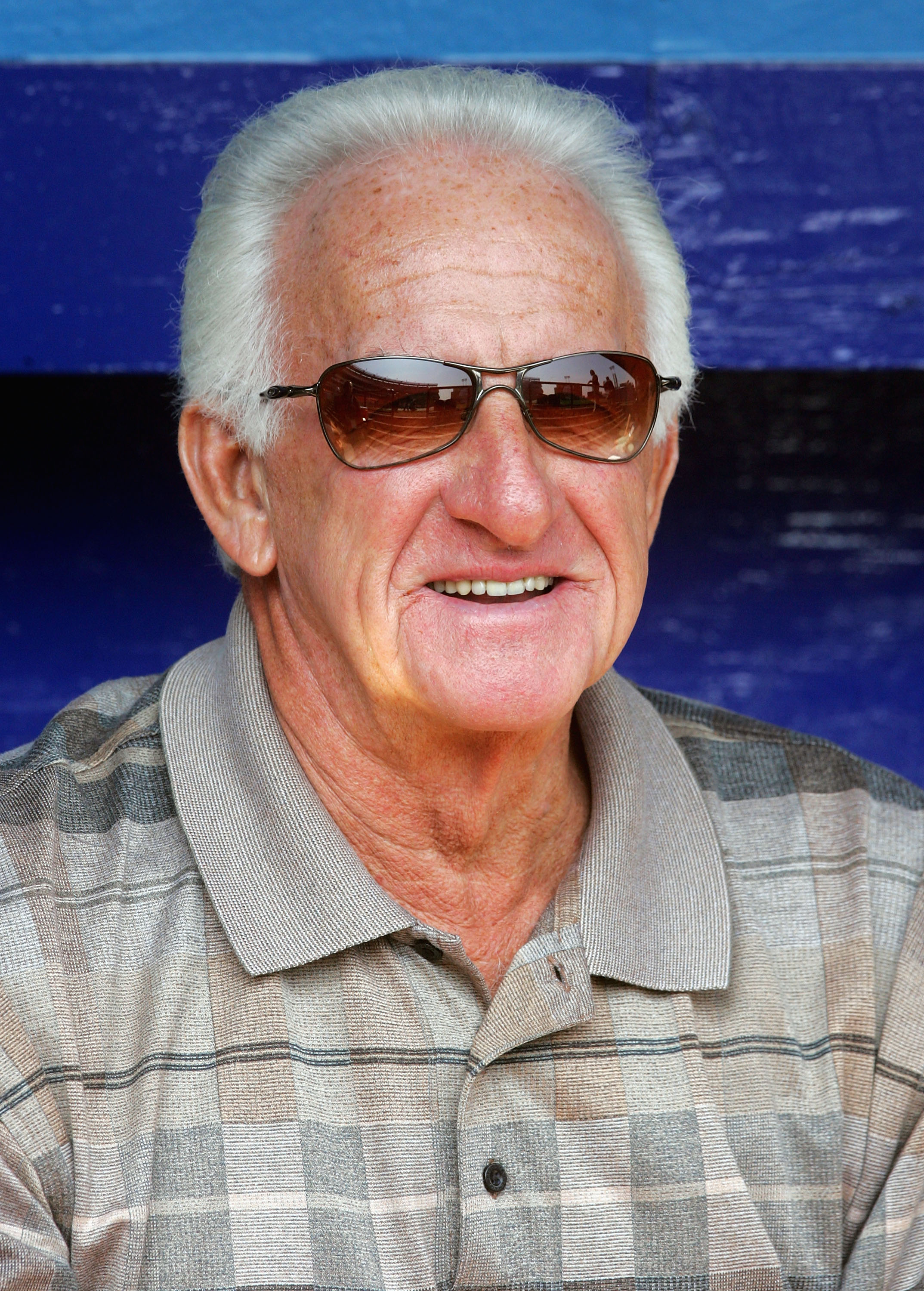 FLUSHING, NY - APRIL 15:  Former player and announcer Bob Uecker looks on before the Milwaukee Brewers play the New York Mets on April 15, 2006 at Shea Stadium in the Flushing neighborhood of the Queens borough of New York City. The Brewers defeated the M