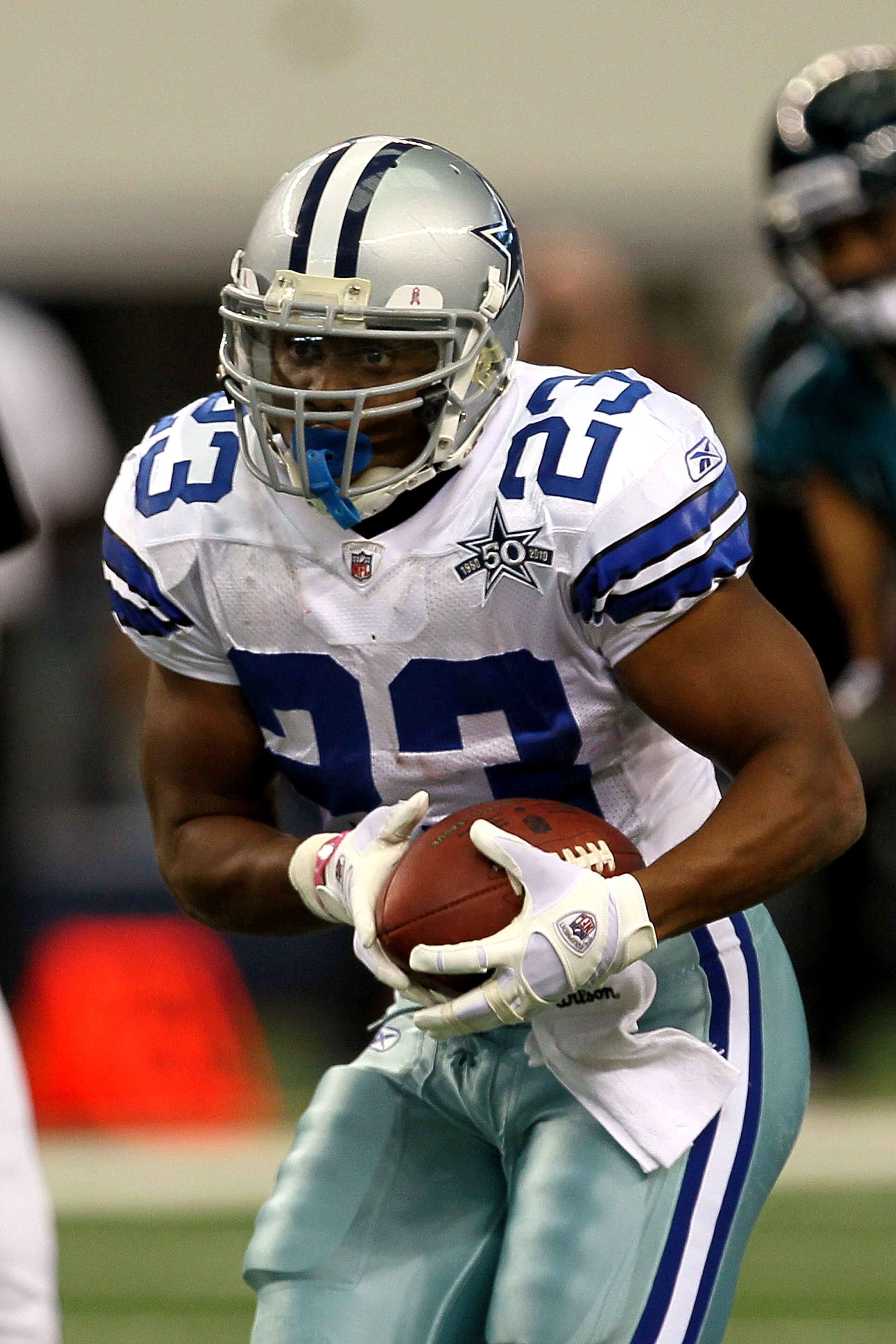 ARLINGTON, TX - OCTOBER 31:  Tashard Choice #23 of the Dallas Cowboys runs the ball against the Jacksonville Jaguars at Cowboys Stadium on October 31, 2010 in Arlington, Texas.  (Photo by Stephen Dunn/Getty Images)
