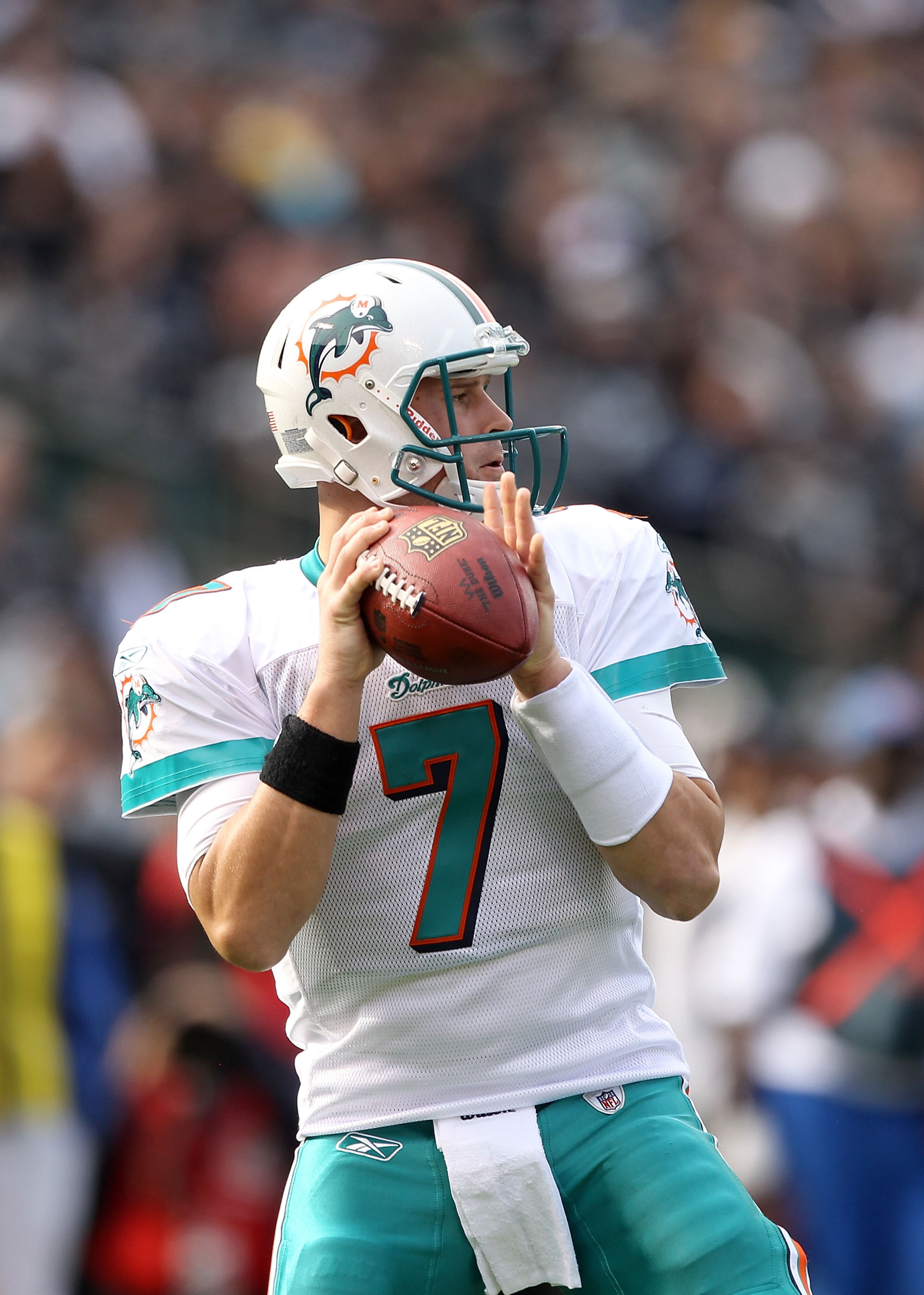 OAKLAND, CA - NOVEMBER 28: Chad Henne #7 of the Miami Dolphins in action against the Oakland Raiders at Oakland-Alameda County Coliseum on November 28, 2010 in Oakland, California. (Photo by Ezra Shaw/Getty Images) OAKLAND, CA - NOVEMBER 28: Chad Henne #7 of the Miami Dolphins in action against the Oakland Raiders at Oakland-Alameda County Coliseum on November 28, 2010 in Oakland, California. (Photo by Ezra Shaw/Getty Images)