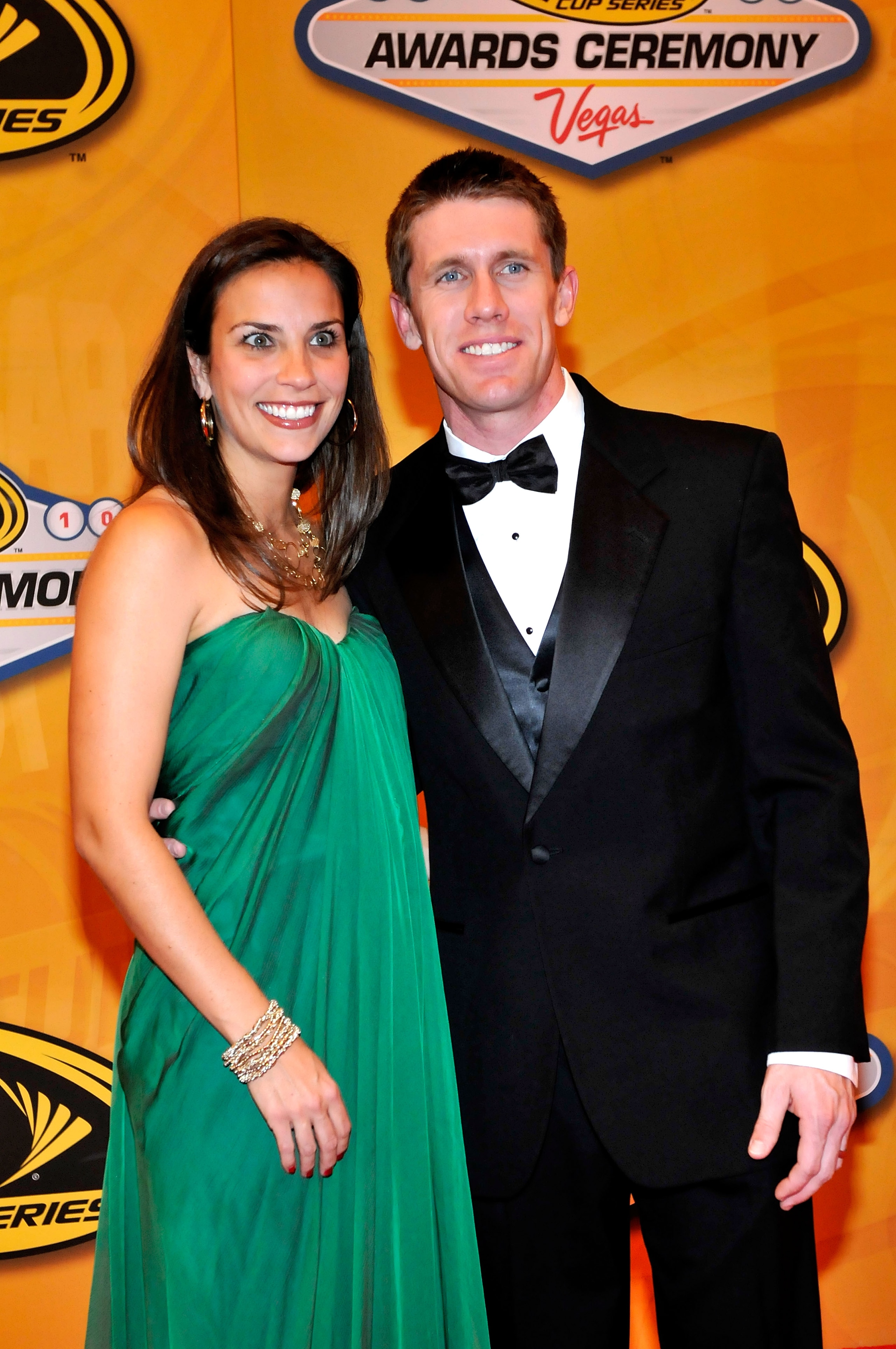 LAS VEGAS, NV - DECEMBER 03:  NASCAR driver Carl Edwards and his wife Kate arrive at the NASCAR Sprint Cup Series awards banquet at the Wynn Las Vegas Hotel on December 3, 2010 in Las Vegas, Nevada.  (Photo by David Becker/Getty Images for NASCAR)