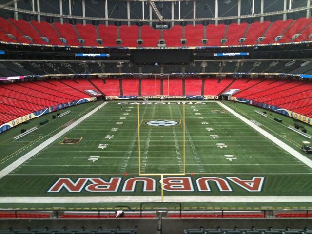 The Georgia Dome turf is prepared for the SEC Championship. This picture was taken Thursday