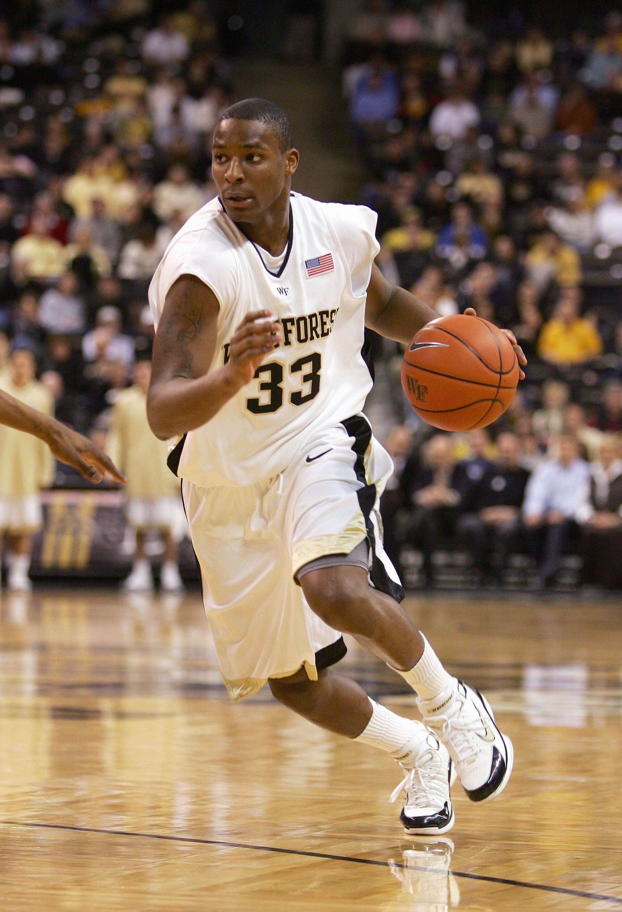 WINSTON-SALEM, NC - JANUARY 30: Anthony Gurley #33 of the Wake Forest Demon Deacons drives downcourt against the Georgia Tech Yellow Jackets on January 30, 2007 at Lawrence Joel Coliseum in Winston-Salem, North Carolina. (Photo by Streeter Lecka/Getty Ima