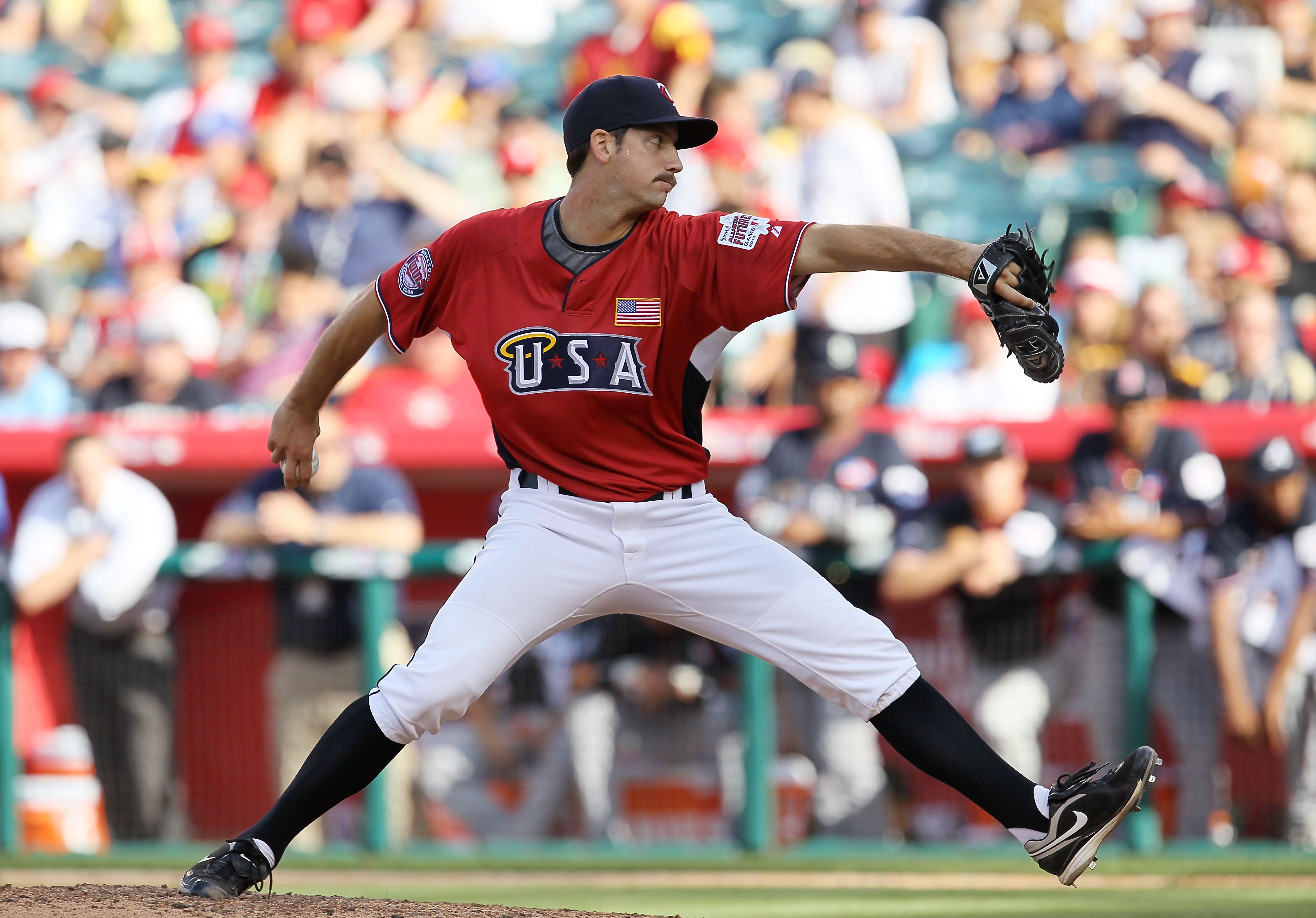 ANAHEIM, CA - JULY 11:  U.S. Futures All-Star Anthony Slama #24 of the Minnesota Twins throws a pitch during the 2010 XM All-Star Futures Game at Angel Stadium of Anaheim on July 11, 2010 in Anaheim, California.  (Photo by Stephen Dunn/Getty Images)