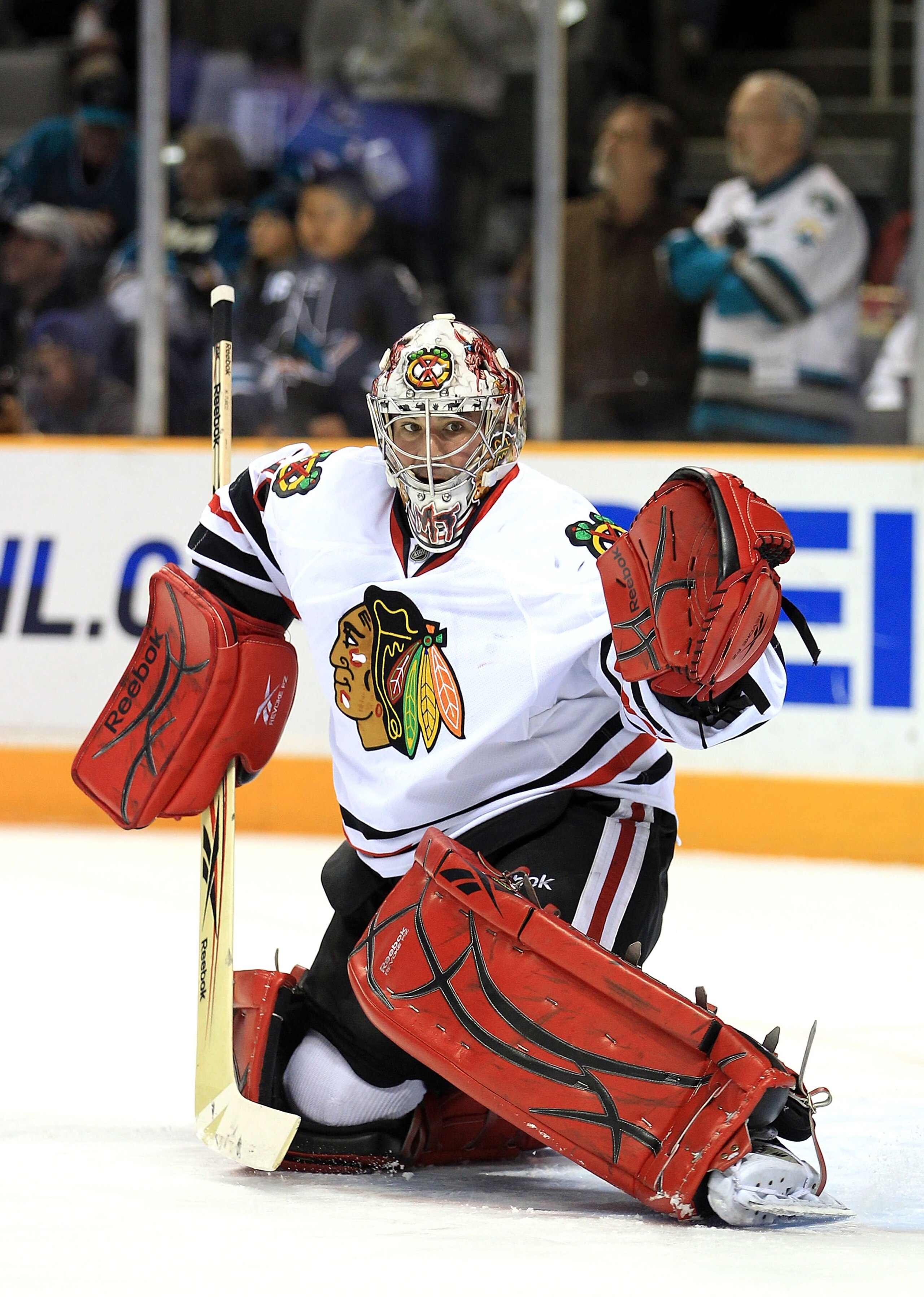 SAN JOSE, CA - NOVEMBER 24:  Marty Turco #30 of the Chicago Blackhawks warms up before their game against the San Jose Sharks at HP Pavilion on November 24, 2010 in San Jose, California.  (Photo by Ezra Shaw/Getty Images)