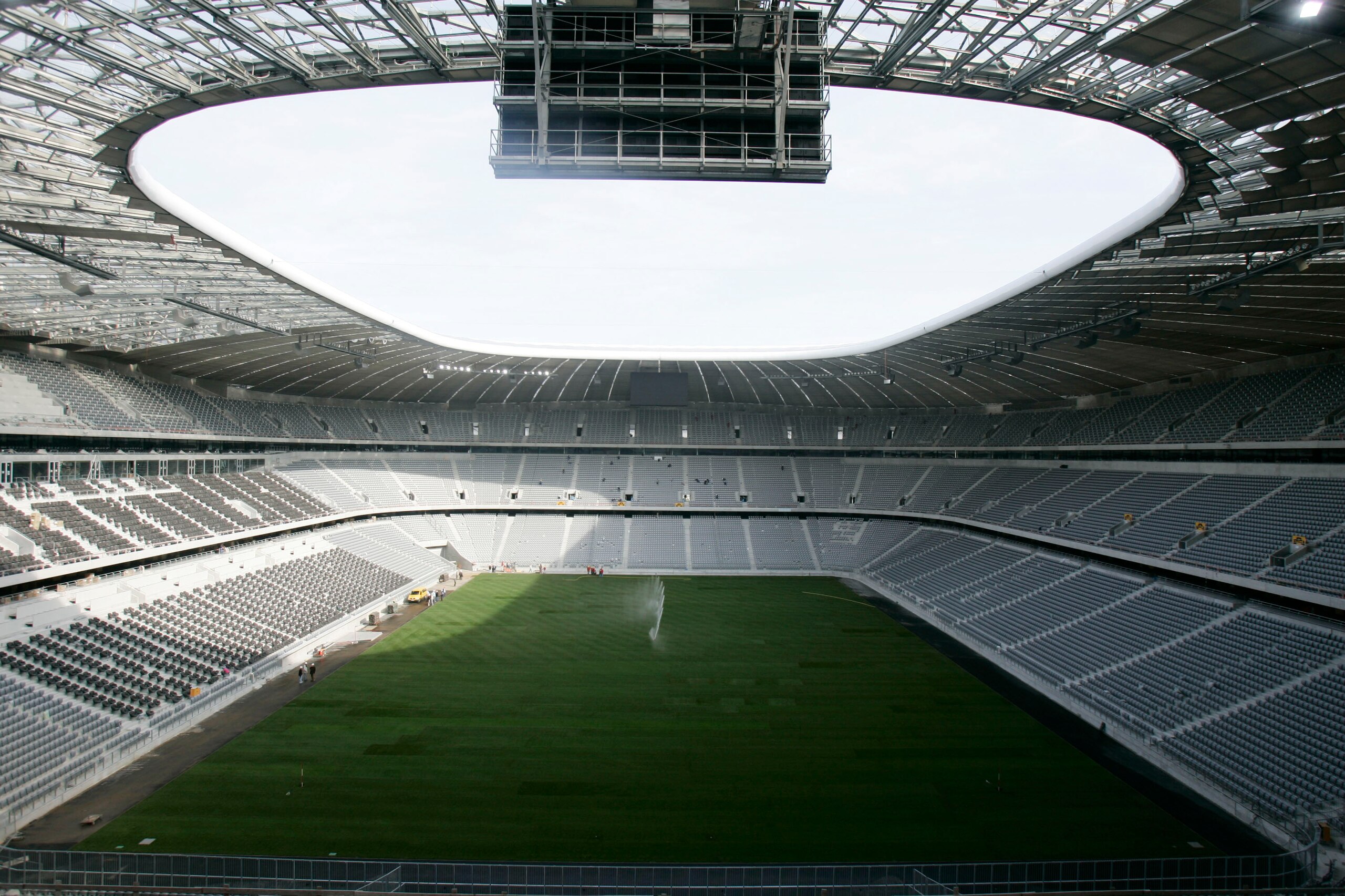 MUNICH, GERMANY - APRIL 15: General view of unfinished Allianz Arena football stadium April 16, 2005 in Munich, Germany. The Allianz Arena will be the future home stadium of soccer clubs FC Bayern Munich and TSV 1860 Munich and will also host the opening