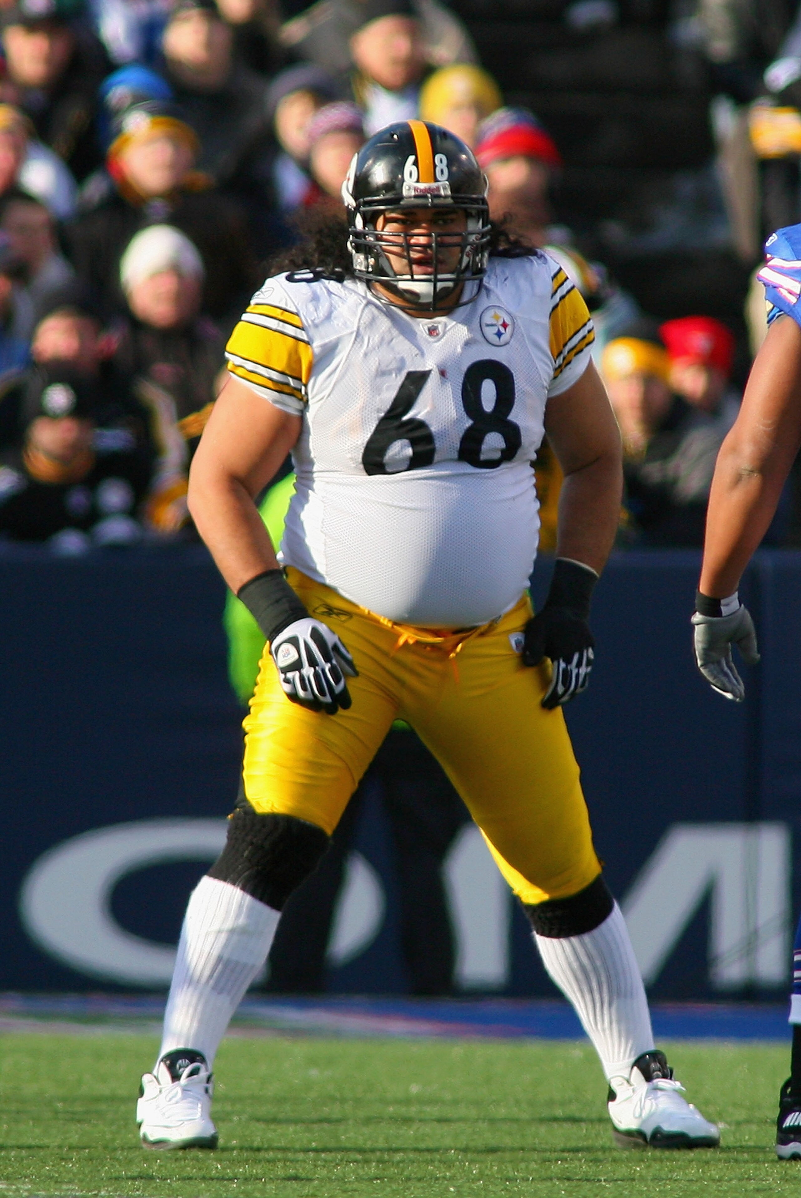 ORCHARD PARK, NY - NOVEMBER 28: Chris Kemoeatu #68 of the Pittsburgh Steelers waits for a snap  against the Buffalo Bills  at Ralph Wilson Stadium on November 28, 2010 in Orchard Park, New York. Pittsburgh won 19-16 in overtime.  (Photo by Rick Stewart/Ge