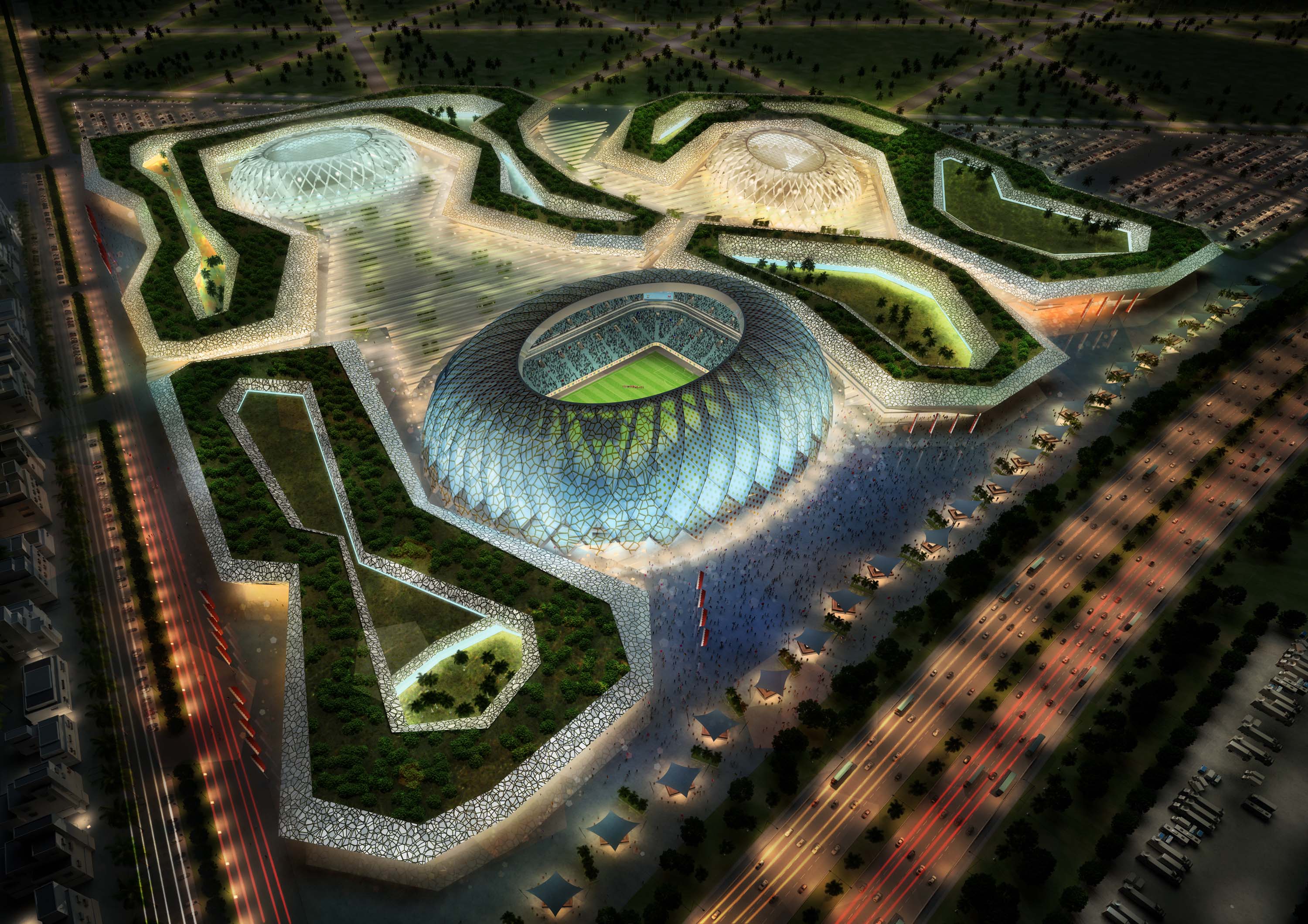 DOHA, QATAR - UNDATED:   In this handout image supplied by Qatar 2022  The Al-Wakrah stadium complex is pictured in this artists impression as Qatar 2022 World Cup bid unveils it's stadiums on September 16, 2010 in Doha, Qatar.  (Photo by Qatar 2022 via G