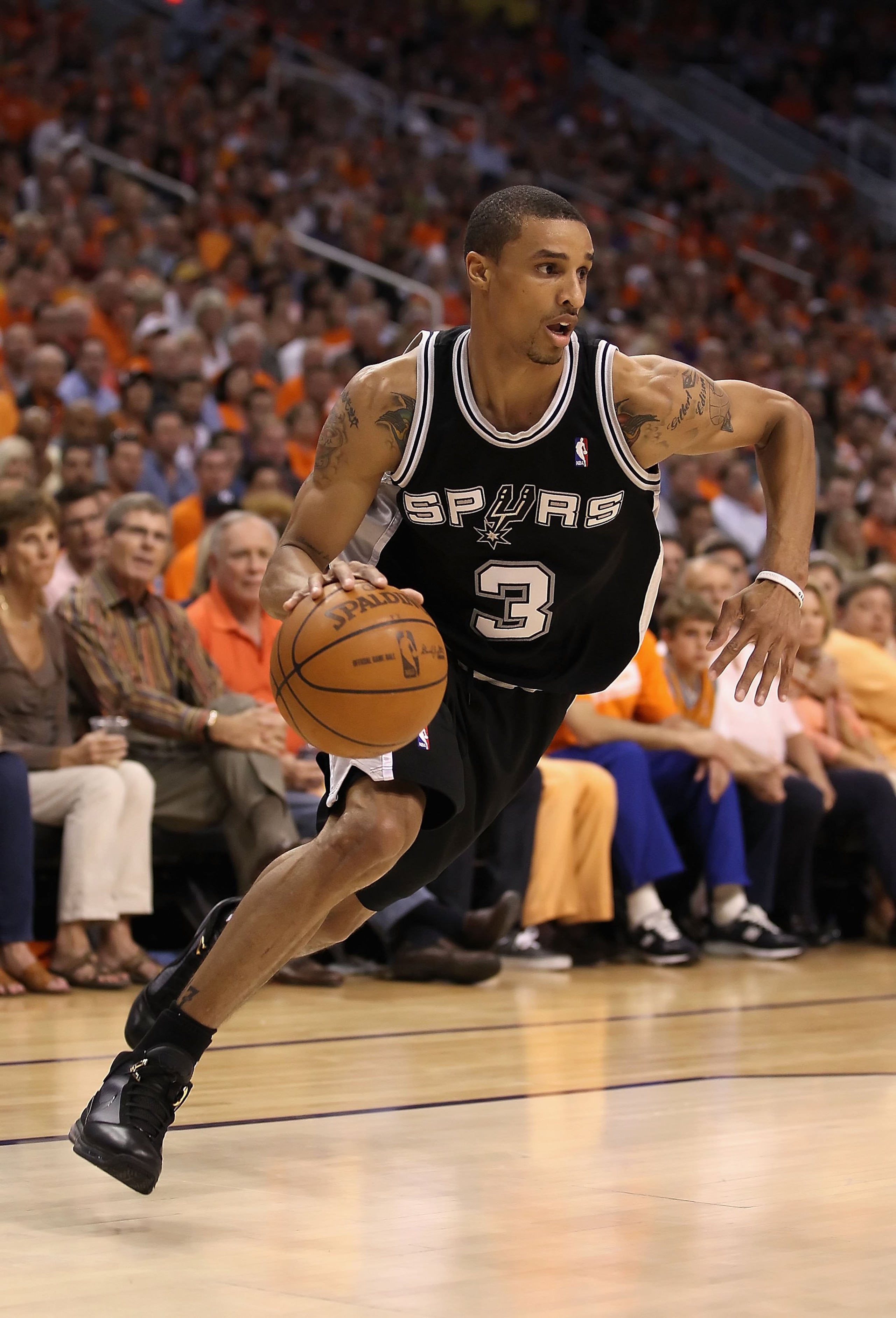 PHOENIX - MAY 03:  George Hill #3 of the San Antonio Spurs in action during Game One of the Western Conference Semifinals of the 2010 NBA Playoffs against the Phoenix Suns at US Airways Center on May 3, 2010 in Phoenix, Arizona.  The Suns defeated the Spu