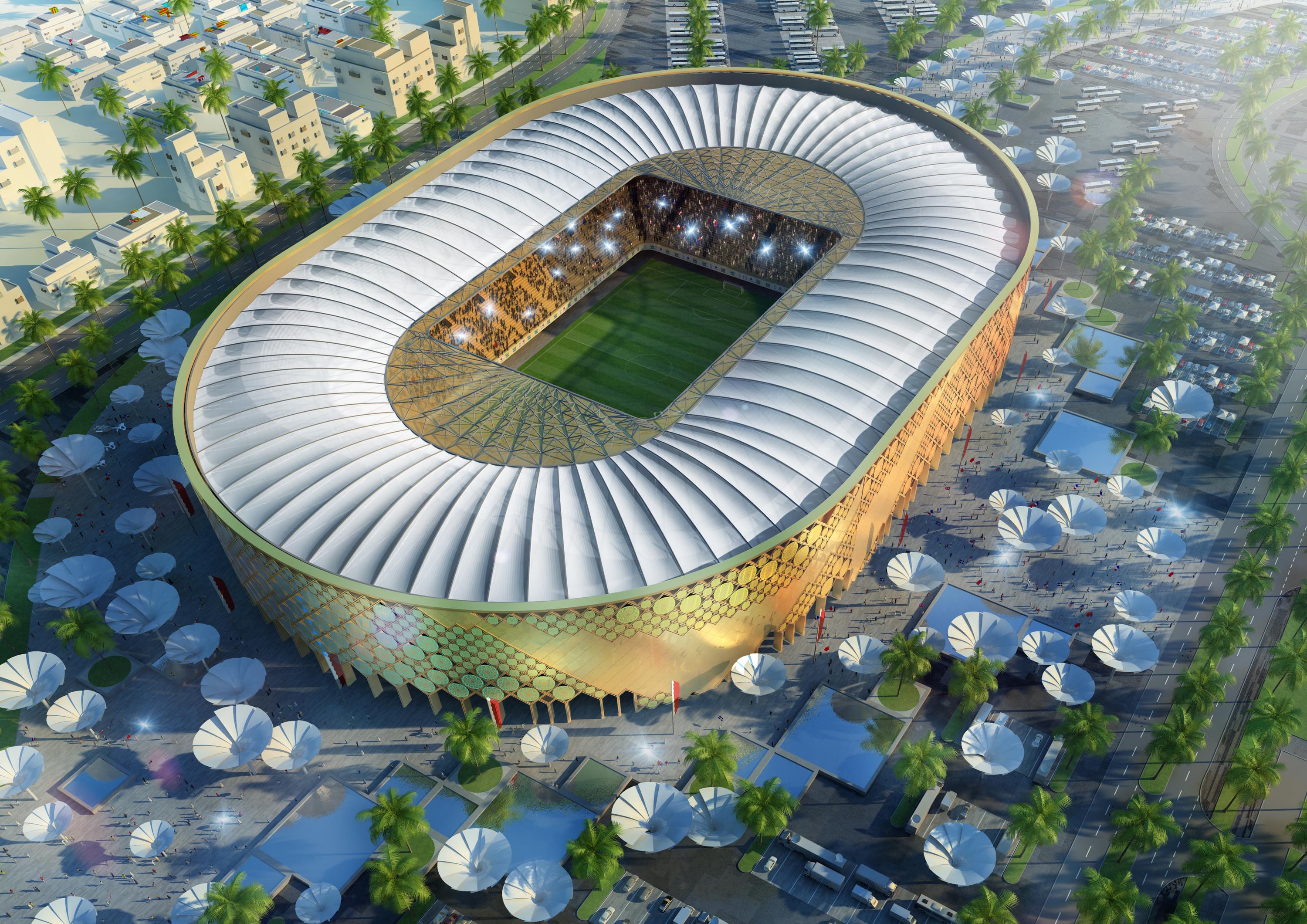 DOHA, QATAR - UNDATED:   In this handout image supplied by Qatar 2022  The Qatar University stadium is pictured in this artists impression as Qatar 2022 World Cup bid unveils it's stadiums on September 16, 2010 in Doha, Qatar.  (Photo by Qatar 2022 via Ge