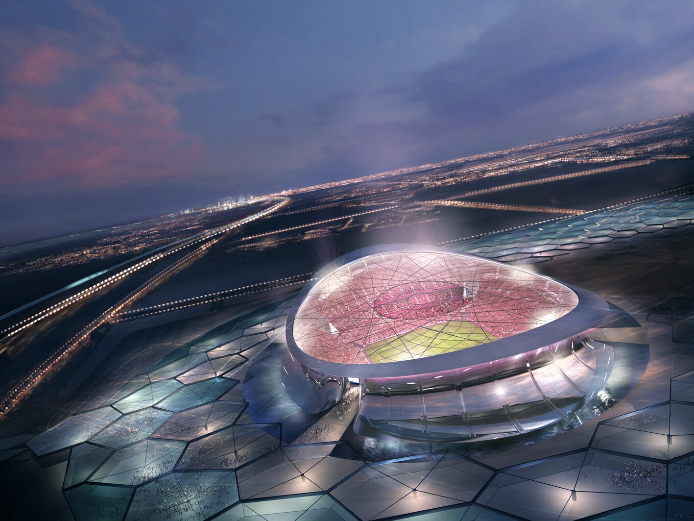 LUSAIL CITY, QATAR:  In this handout illustration provided by Qatar 2022, the Qatar 2022 Bid Committee today unveiled detailed plans for the iconic Lusail Stadium. With a capacity in excess of 86,000 and surrounded by water,  the stadium would host the Wo