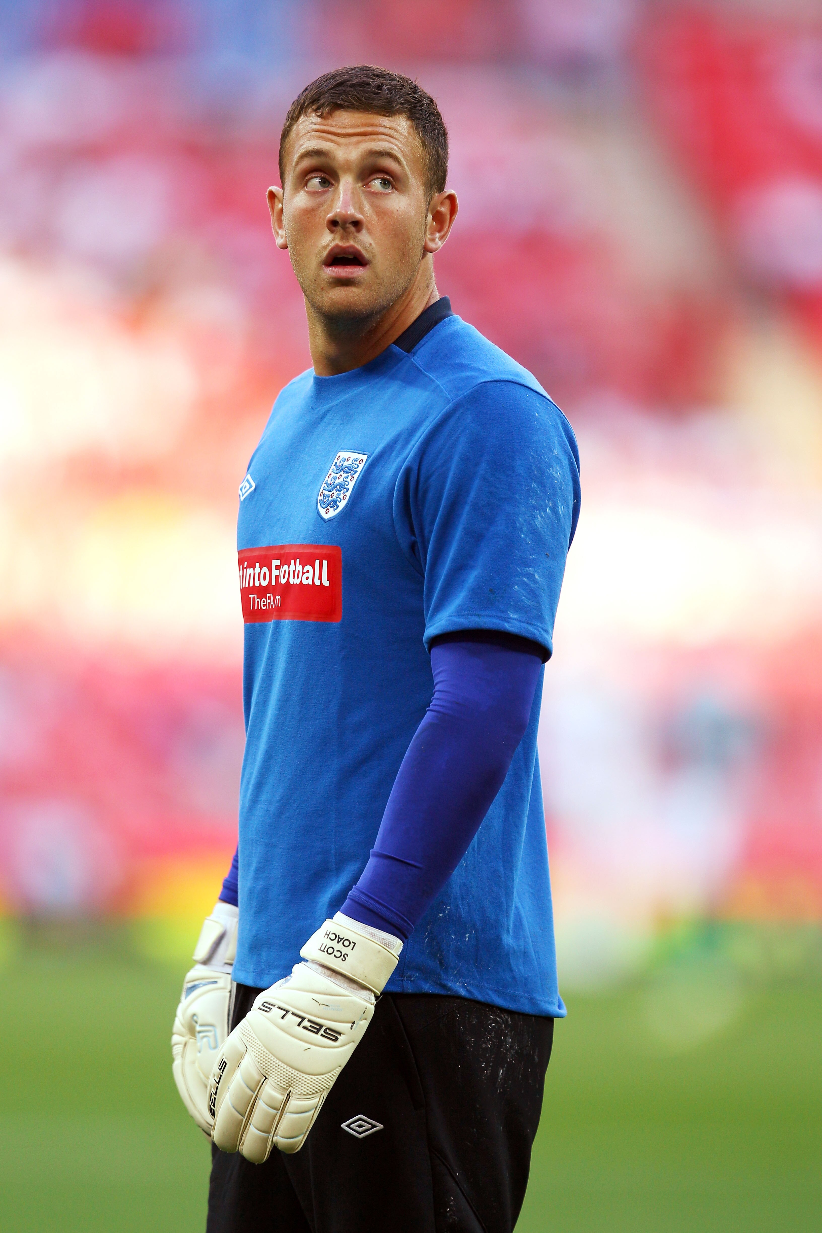 LONDON, ENGLAND - AUGUST 11:  Scott Loach of England looks on as he warms up prior to the International Friendly match between England and Hungary at Wembley Stadium on August 11, 2010 in London, England.  (Photo by Richard Heathcote/Getty Images)