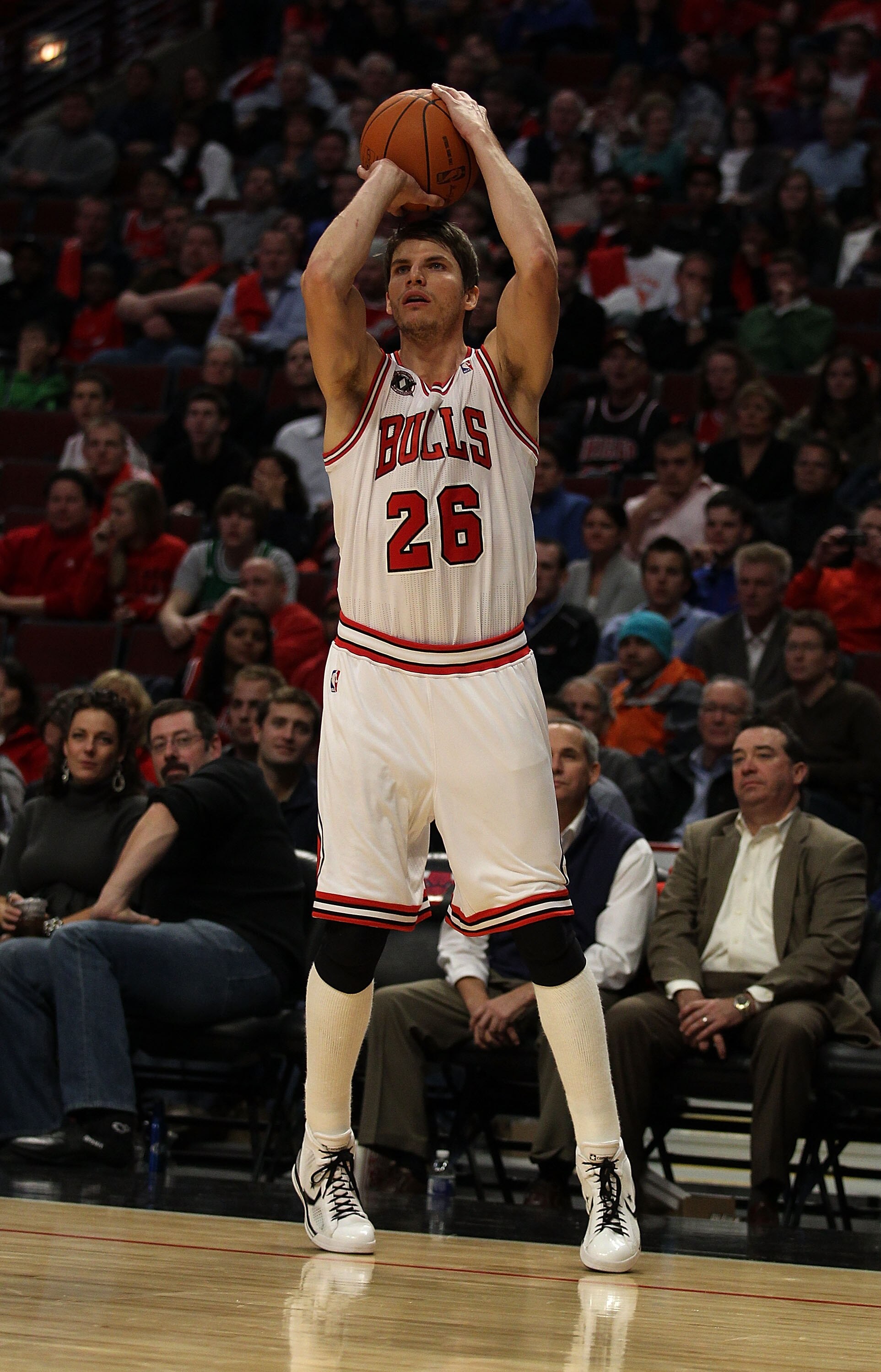 CHICAGO - NOVEMBER 01: Kyle Korver #26 of the Chicago Bulls puts up a shot against the Portland Trail Blazers at the United Center on November 1, 2010 in Chicago, Illinois. The Bulls defeated the Trail Blazers 110-98. NOTE TO USER: User expressly acknowle