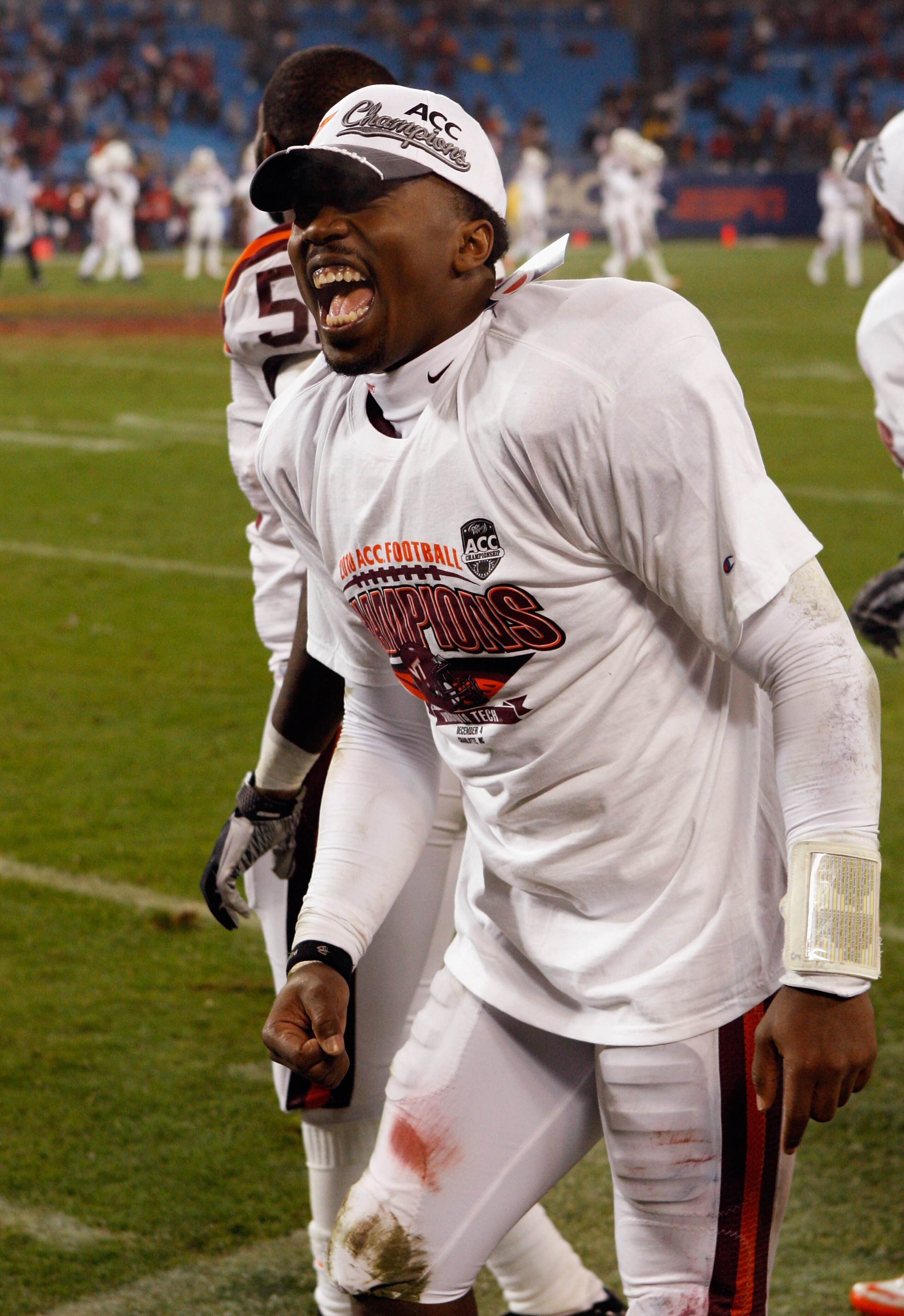 CHARLOTTE, NC - DECEMBER 04:  Tyrod Taylor #5 of the Virginia Tech Hokies celebrates after defeating the Florida State Seminoles on their way to winning the ACC Championship 44-33 at Bank of America Stadium on December 4, 2010 in Charlotte, North Carolina