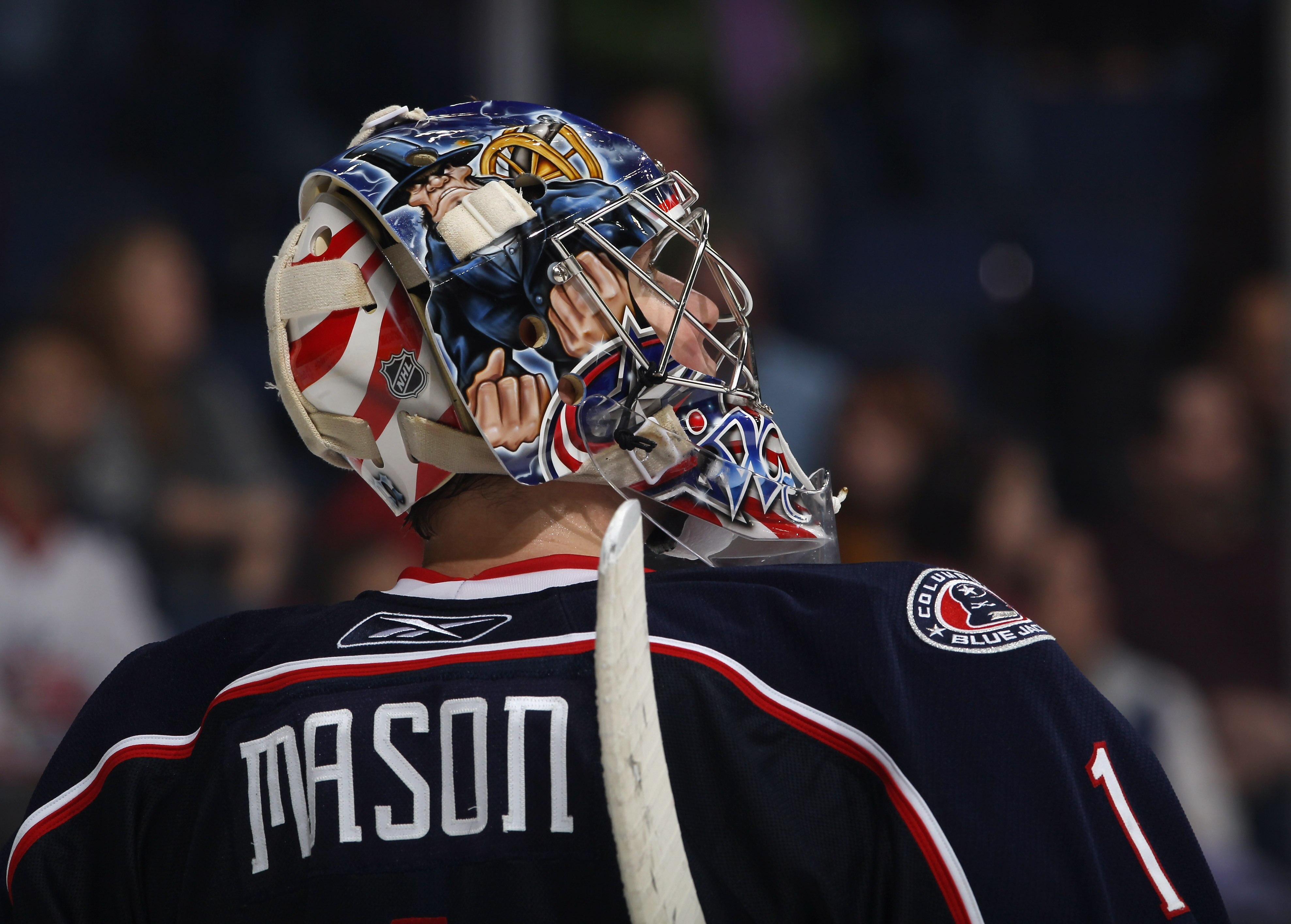 COLUMBUS, OH - DECEMBER 01:  Steve Mason #1 of the Columbus Blue Jackets skates against the Nashville Predators at the Nationwide Arena on December 1, 2010 in Columbus, Ohio.  (Photo by Bruce Bennett/Getty Images)