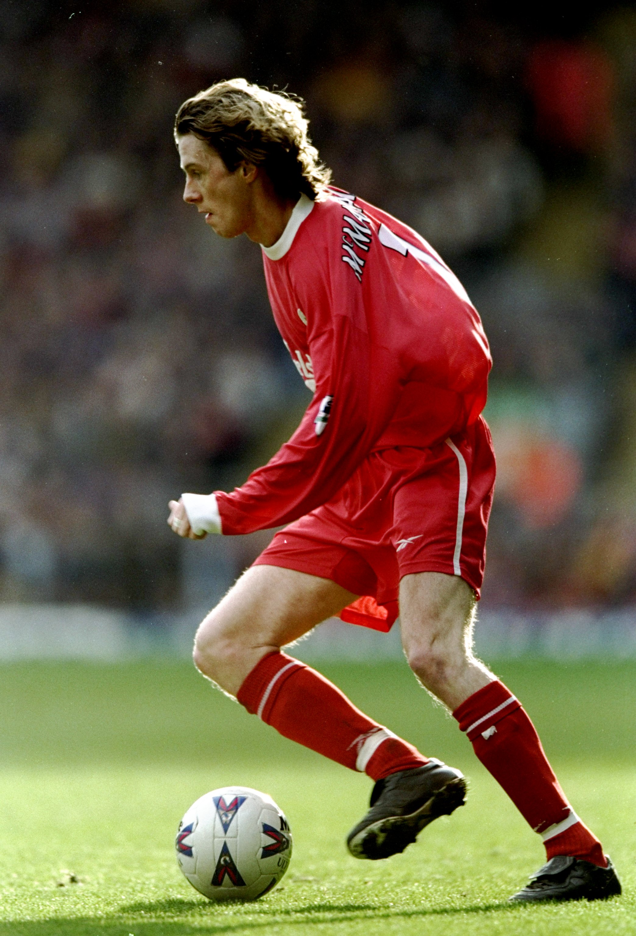 20 Feb 1999:  Steve McManaman of Liverpool in action during the FA Carling Premiership match against West Ham United played at Anfield in Liverpool, England.  The match finished in a 2-2 draw. \ Mandatory Credit: Clive Brunskill /Allsport