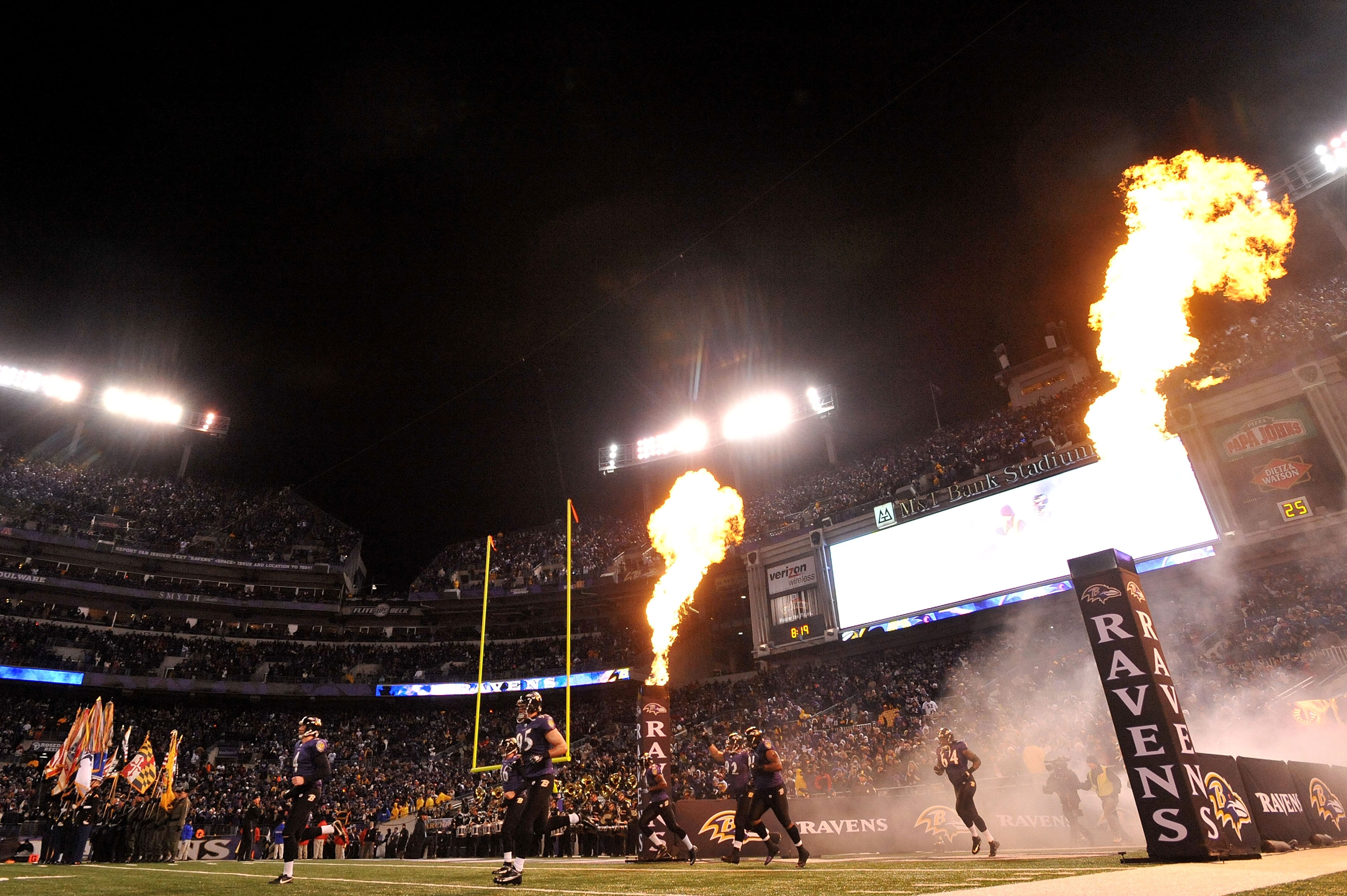 BALTIMORE, MD - DECEMBER 05:  The Baltimore Ravens are introduced before playing the Pittsburgh Steelers at M&T Bank Stadium on December 5, 2010 in Baltimore, Maryland.  (Photo by Larry French/Getty Images)