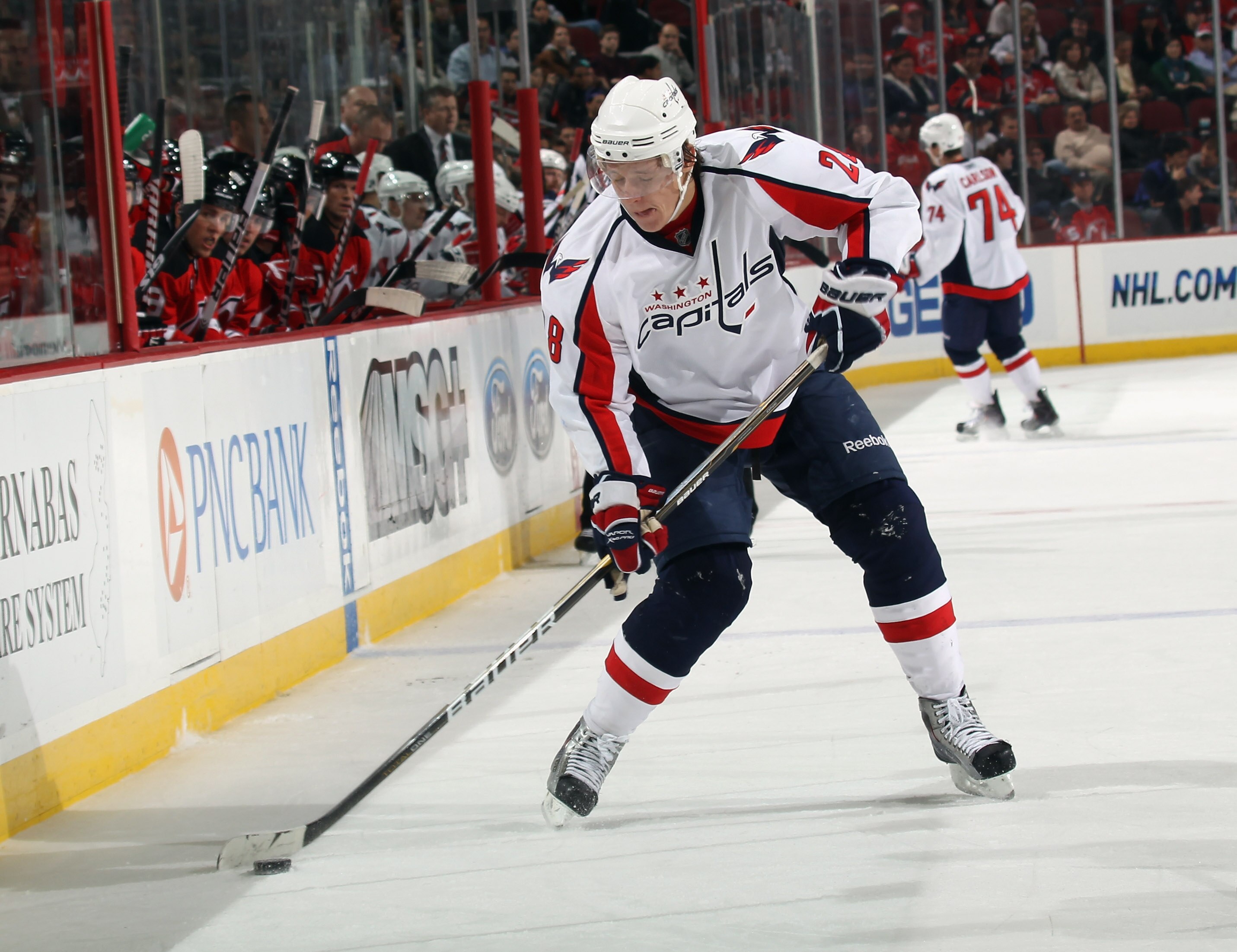 NEWARK, NJ - NOVEMBER 22: Alexander Semin #28 of the Washington Capitals skates against the New Jersey Devils at the Prudential Center on November 22, 2010 in Newark, New Jersey. The Devils defeated the Capitals 5-0.  (Photo by Bruce Bennett/Getty Images)