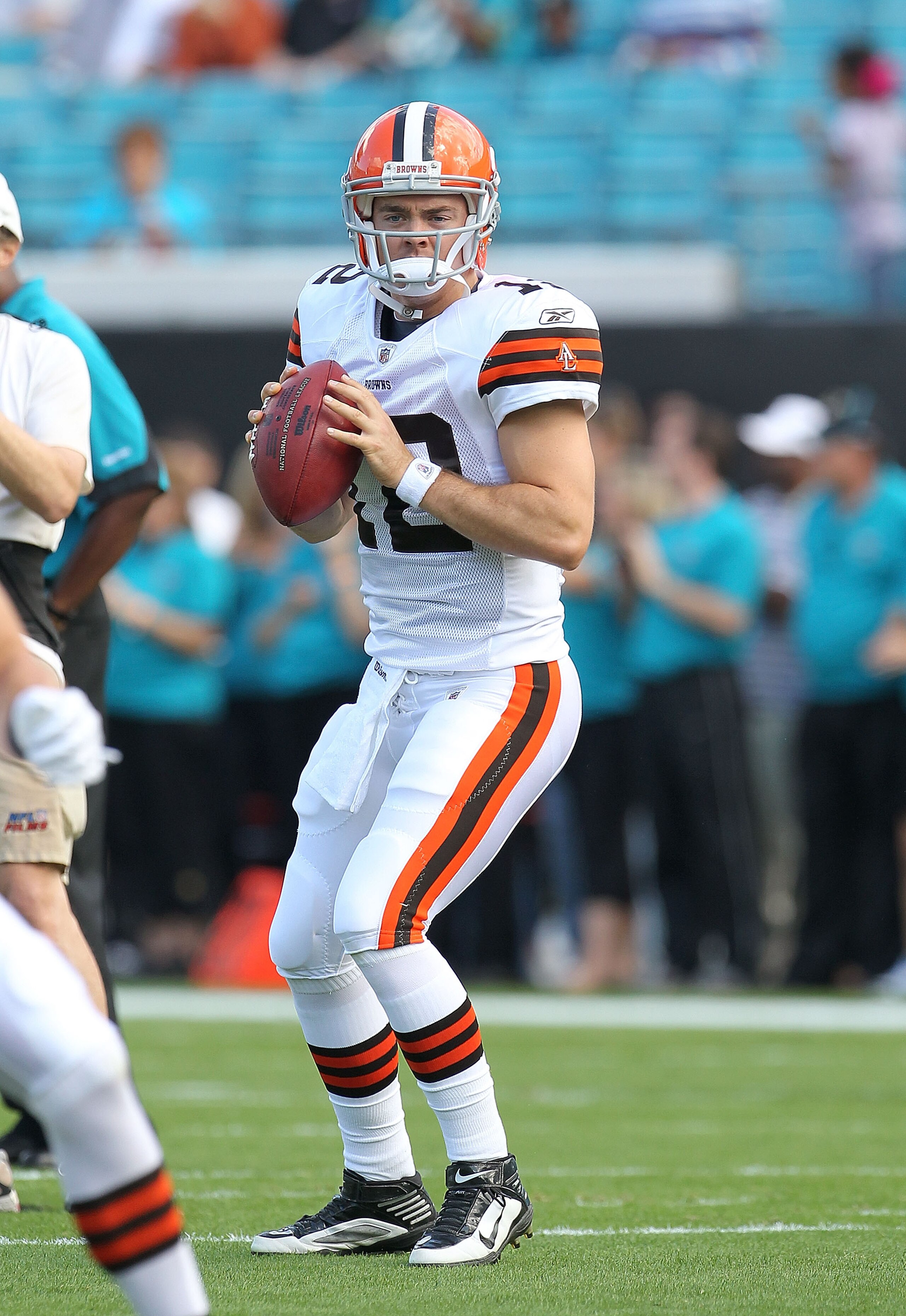 JACKSONVILLE, FL - NOVEMBER 21: Colt McCoy #12  of the Cleveland Browns warms up during a game agaisnt the Jacksonville Jaguars at EverBank Field on November 21, 2010 in Jacksonville, Florida.  (Photo by Mike Ehrmann/Getty Images)