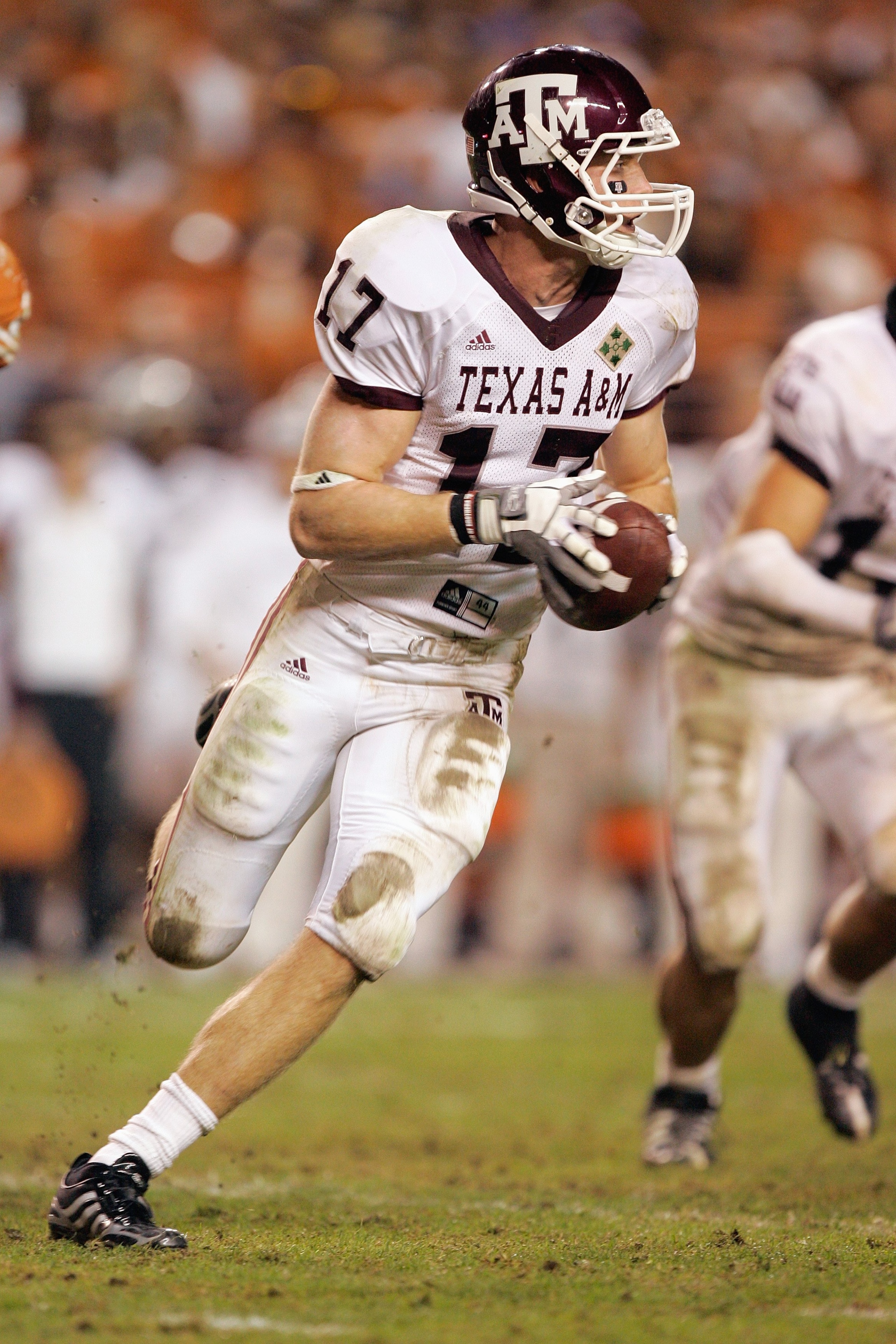 AUSTIN, TX - NOVEMBER 27: Quarterback Ryan Tannehill #17 of the Texas A&M Aggies runs the ball against the Texas Longhorns on November 27, 2008 at Darrell K Royal-Texas Memorial Stadium in Austin, Texas. Texas won 49-9. (Photo by Brian Bahr/Getty Images AUSTIN, TX - NOVEMBER 27: Quarterback Ryan Tannehill #17 of the Texas A&M Aggies runs the ball against the Texas Longhorns on November 27, 2008 at Darrell K Royal-Texas Memorial Stadium in Austin, Texas. Texas won 49-9. (Photo by Brian Bahr/Getty Images