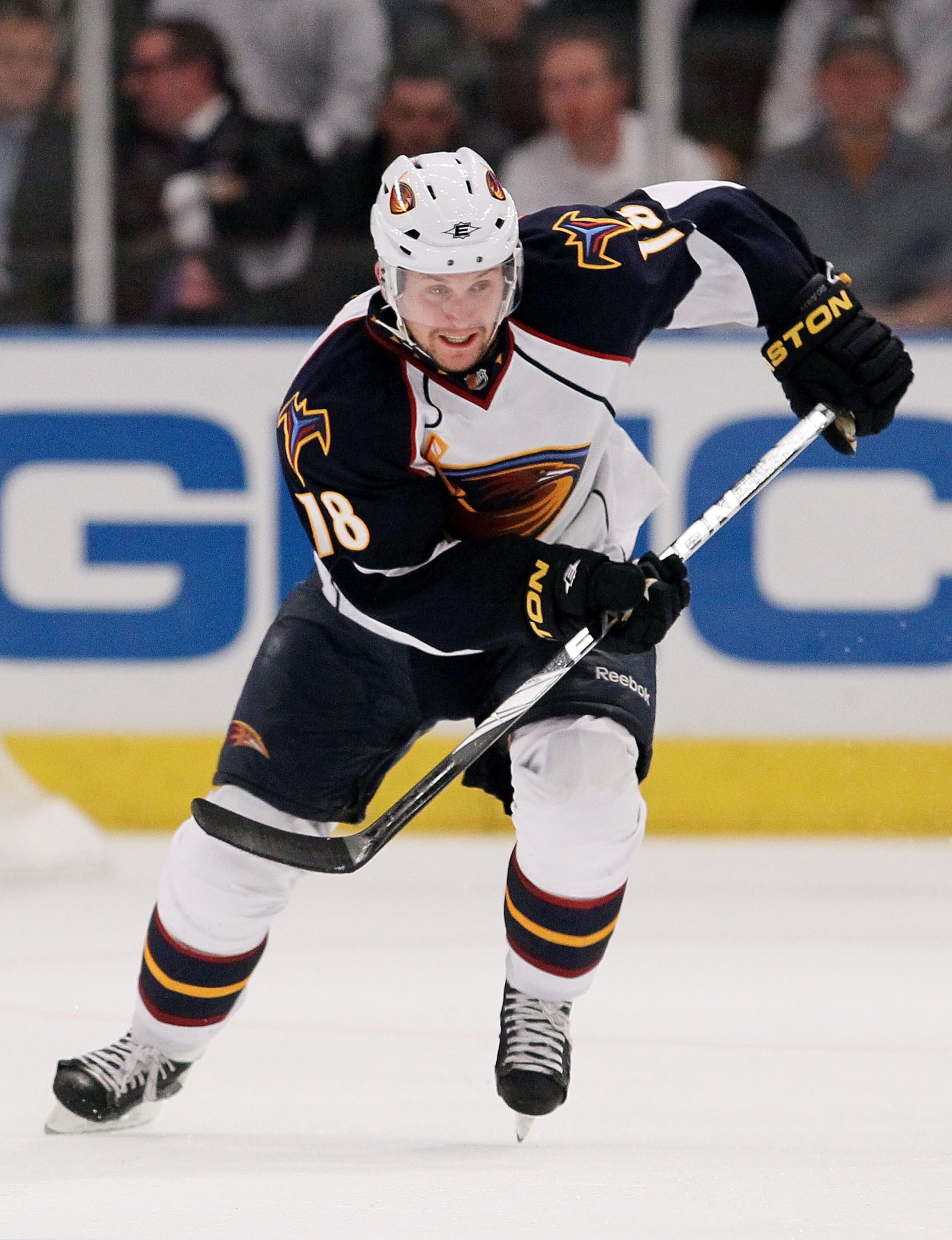 NEW YORK - OCTOBER 27:  Niclas Bergfors #18 of the Atlanta Thrashers skates against the New York Rangers on October 27, 2010 at Madison Square Garden in New York City. Atlanta defeated the Rangers 6-4.  (Photo by Jim McIsaac/Getty Images)