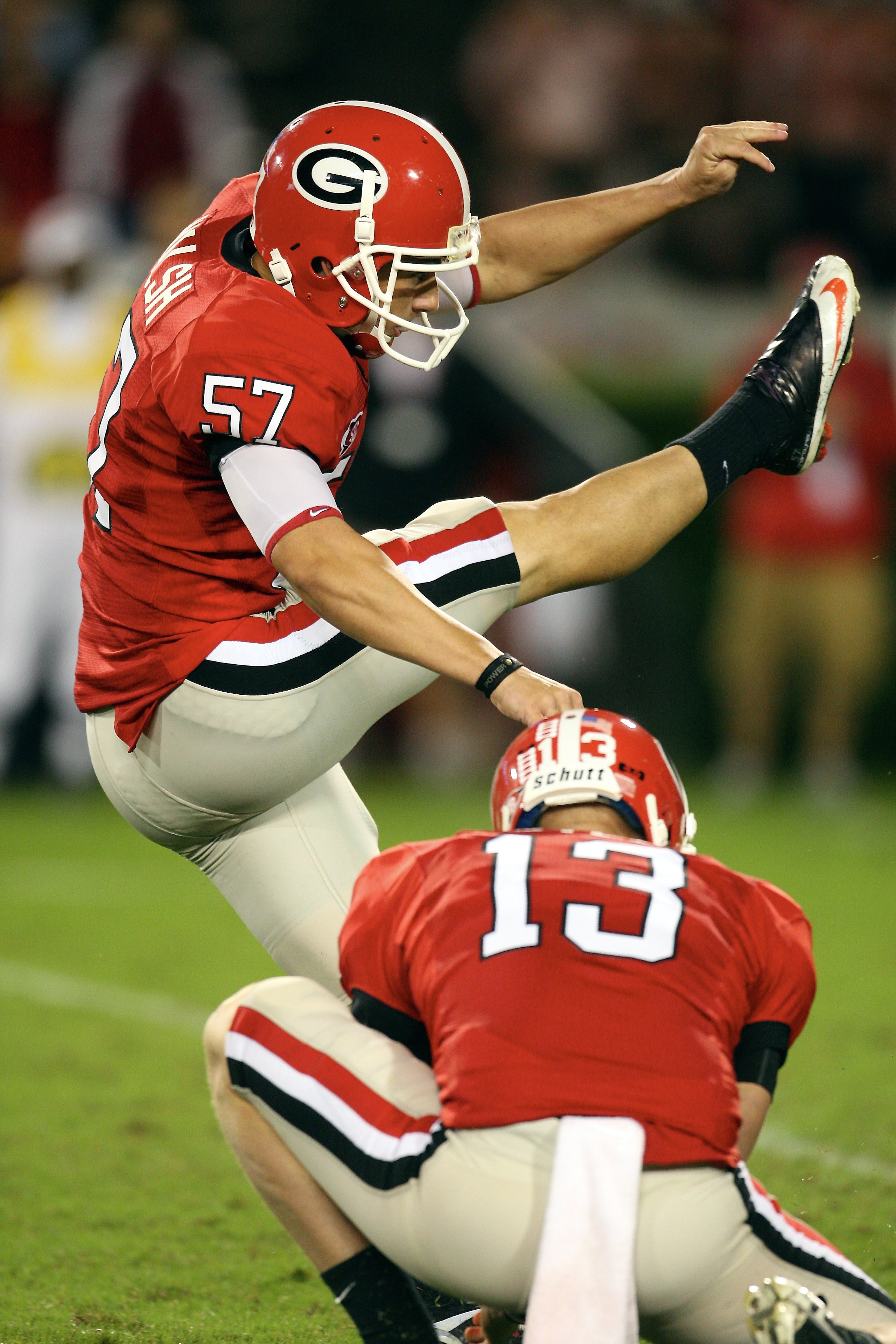 ATHENS, GA - SEPTEMBER 26: Blair Walsh #57 of the Georgia Bulldogs kicks against the Arizona State Sun Devils at Sanford Stadium on September 26, 2009 in Athens, Georgia. (Photo by Scott Cunningham/Getty Images) ATHENS, GA - SEPTEMBER 26: Blair Walsh #57 of the Georgia Bulldogs kicks against the Arizona State Sun Devils at Sanford Stadium on September 26, 2009 in Athens, Georgia. (Photo by Scott Cunningham/Getty Images)