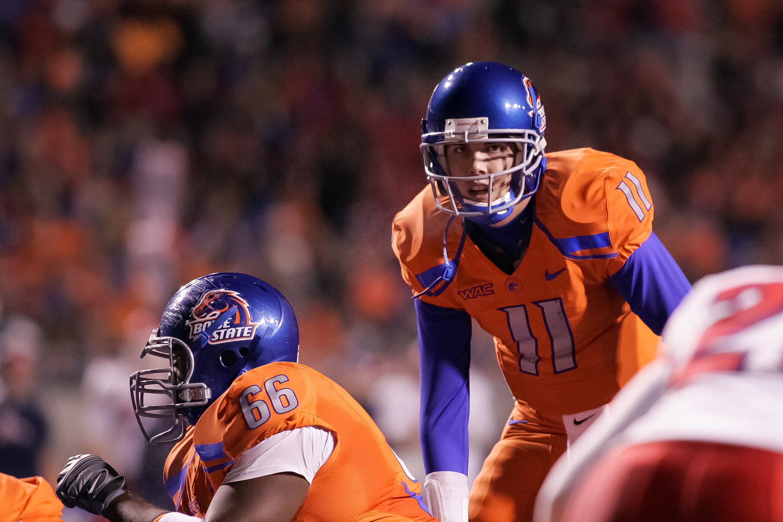 BOISE, ID - NOVEMBER 19: Kellen Moore #11 of the Boise State Broncos calls the play against the Fresno State Bulldogs at Bronco Stadium on November 19, 2010 in Boise, Idaho. (Photo by Otto Kitsinger III/Getty Images) BOISE, ID - NOVEMBER 19: Kellen Moore #11 of the Boise State Broncos calls the play against the Fresno State Bulldogs at Bronco Stadium on November 19, 2010 in Boise, Idaho. (Photo by Otto Kitsinger III/Getty Images)