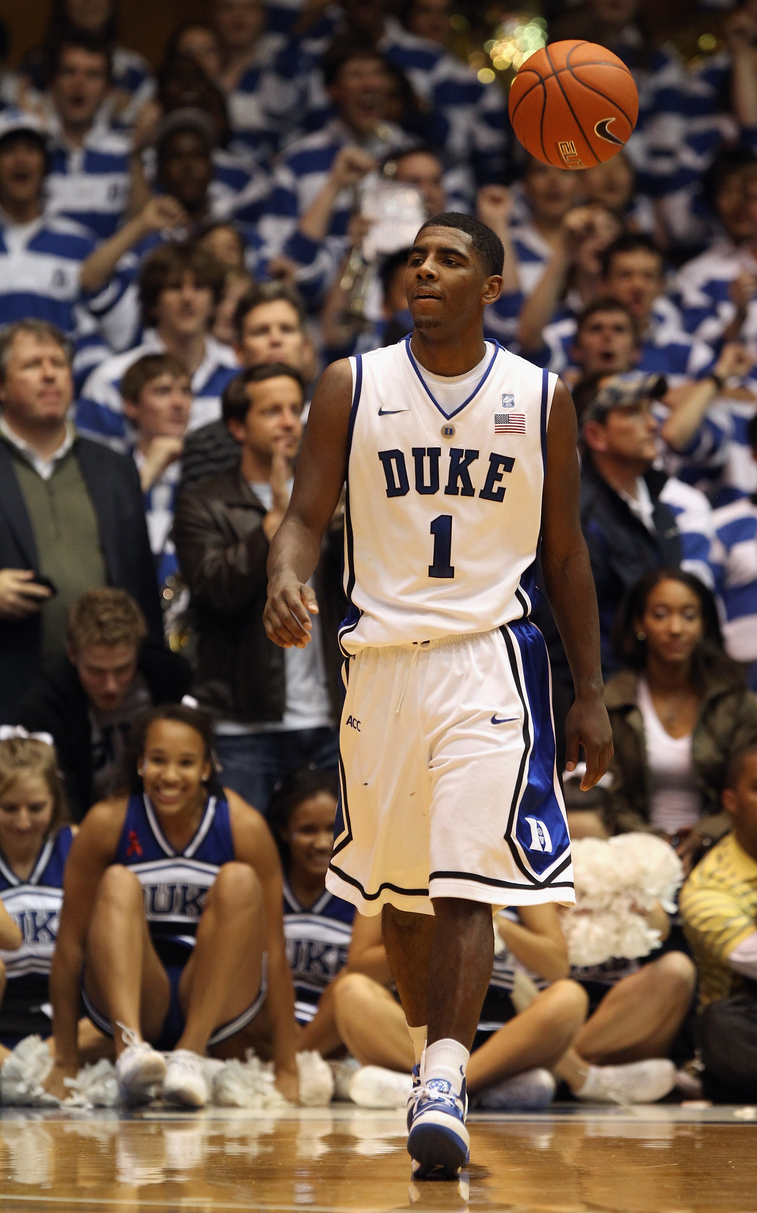 DURHAM, NC - DECEMBER 01:  Kyrie Irving #1 of the Duke Blue Devils watches on during their game against the Michigan State Spartans at Cameron Indoor Stadium on December 1, 2010 in Durham, North Carolina.  (Photo by Streeter Lecka/Getty Images)