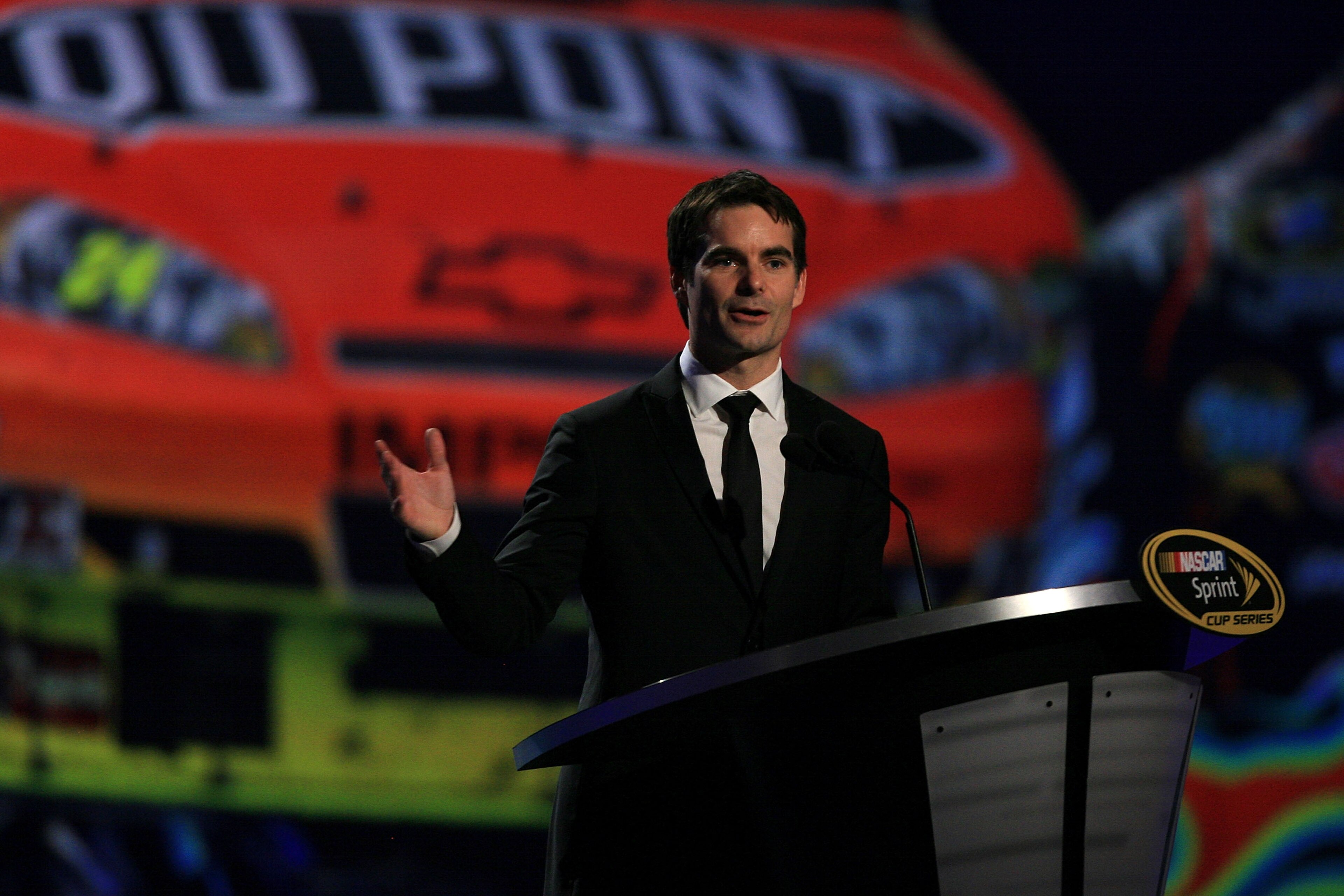 LAS VEGAS, NV - DECEMBER 03: NASCAR driver Jeff Gordon speaks during the NASCAR Sprint Cup Series awards banquet at the Wynn Las Vegas Hotel on December 3, 2010 in Las Vegas, Nevada. (Photo by Chris Trotman/Getty Images) LAS VEGAS, NV - DECEMBER 03: NASCAR driver Jeff Gordon speaks during the NASCAR Sprint Cup Series awards banquet at the Wynn Las Vegas Hotel on December 3, 2010 in Las Vegas, Nevada. (Photo by Chris Trotman/Getty Images)