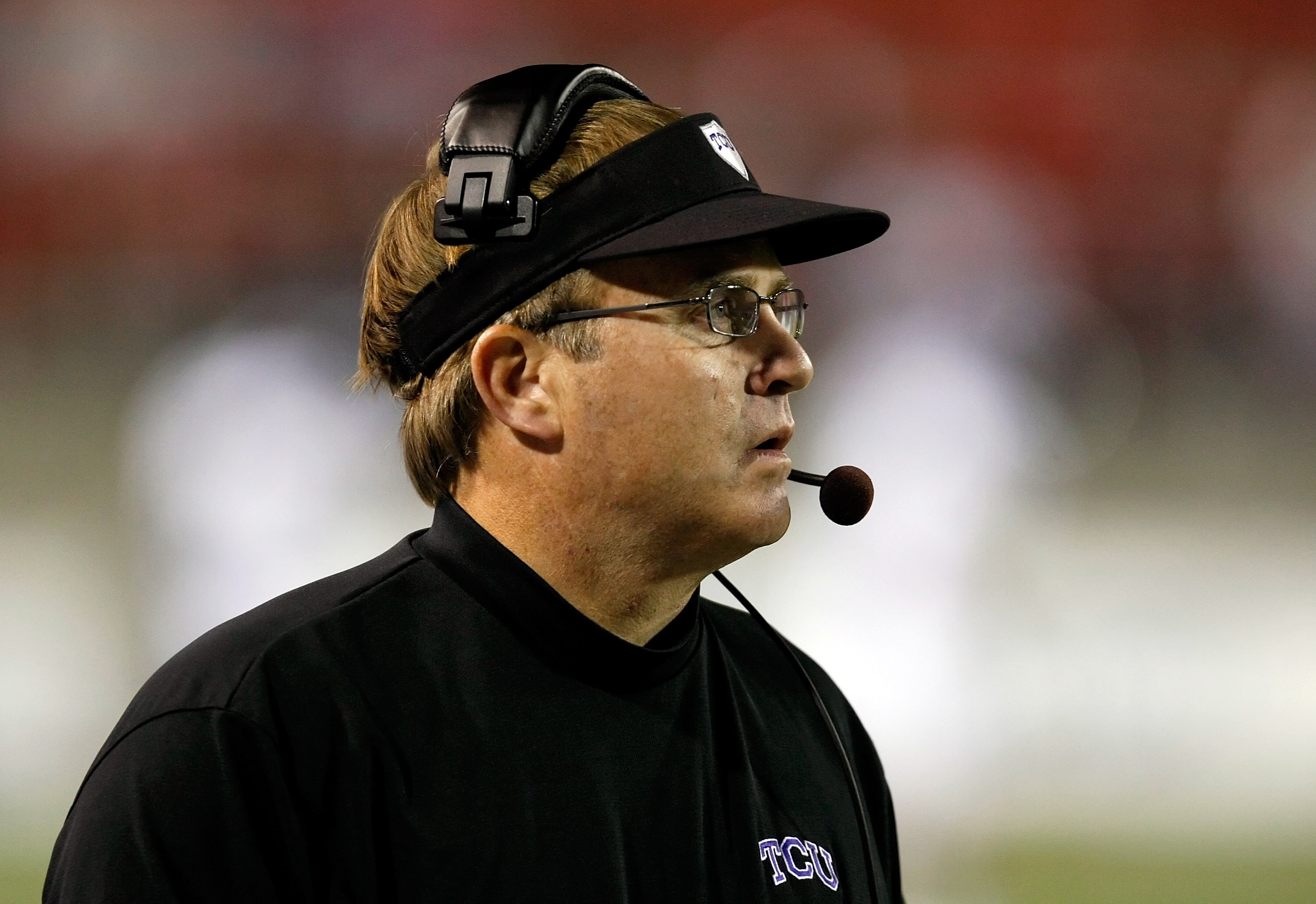 LAS VEGAS - OCTOBER 30:  Texas Christian University Horned Frogs head coach Gary Patterson looks on as his team takes on the UNLV Rebels at Sam Boyd Stadium October 30, 2010 in Las Vegas, Nevada. TCU won 48-6.  (Photo by Ethan Miller/Getty Images)