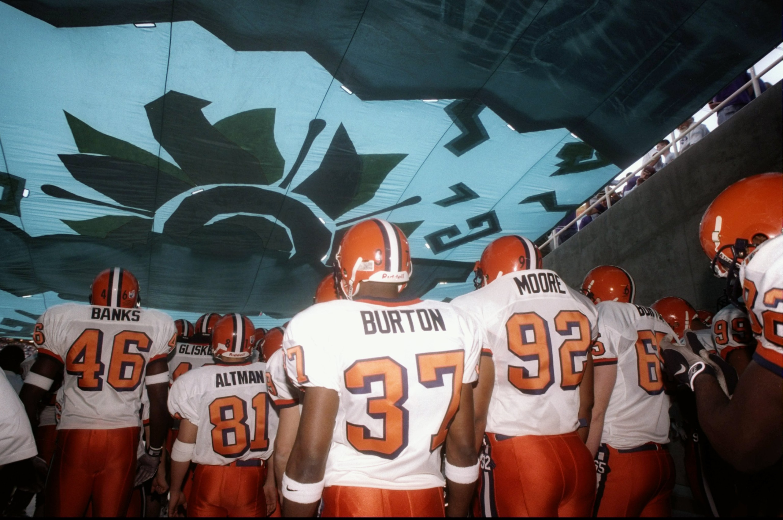 31 Dec 1997: Several Syracuse Orangemen walk onto the field during the Fiesta Bowl against the Kansas State Wildcats at Sun Devil Stadium in Tempe, Arizona. Kansas State won the game, 35-18. Mandatory Credit: Aubrey Washington /Allsport 31 Dec 1997: Several Syracuse Orangemen walk onto the field during the Fiesta Bowl against the Kansas State Wildcats at Sun Devil Stadium in Tempe, Arizona. Kansas State won the game, 35-18. Mandatory Credit: Aubrey Washington /Allsport