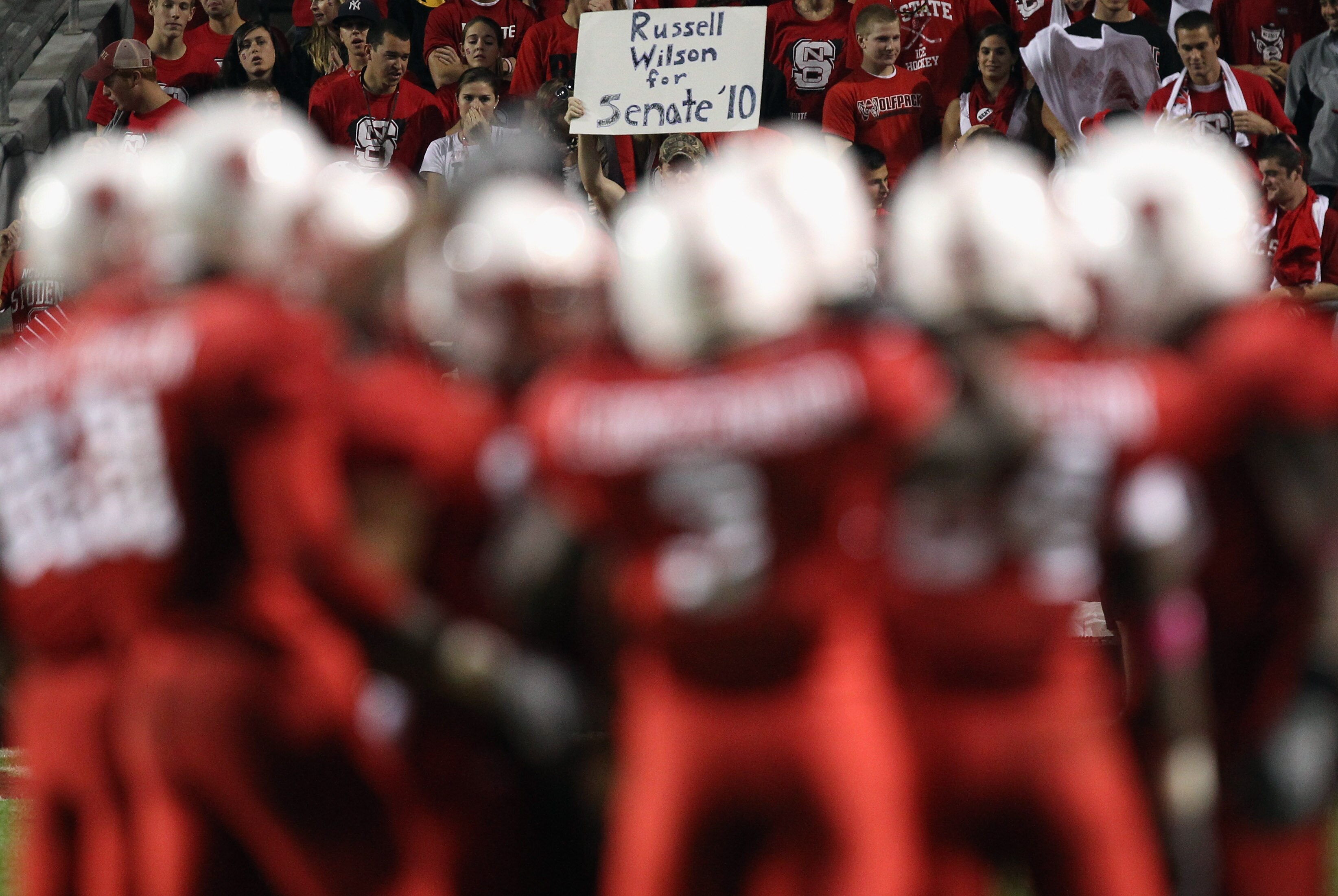RALEIGH, NC - OCTOBER 28:  A sign for Russell Wilson #16 of the North Carolina State Wolfpack against the Florida State Seminoles during their game at Carter-Finley Stadium on October 28, 2010 in Raleigh, North Carolina.  (Photo by Streeter Lecka/Getty Im