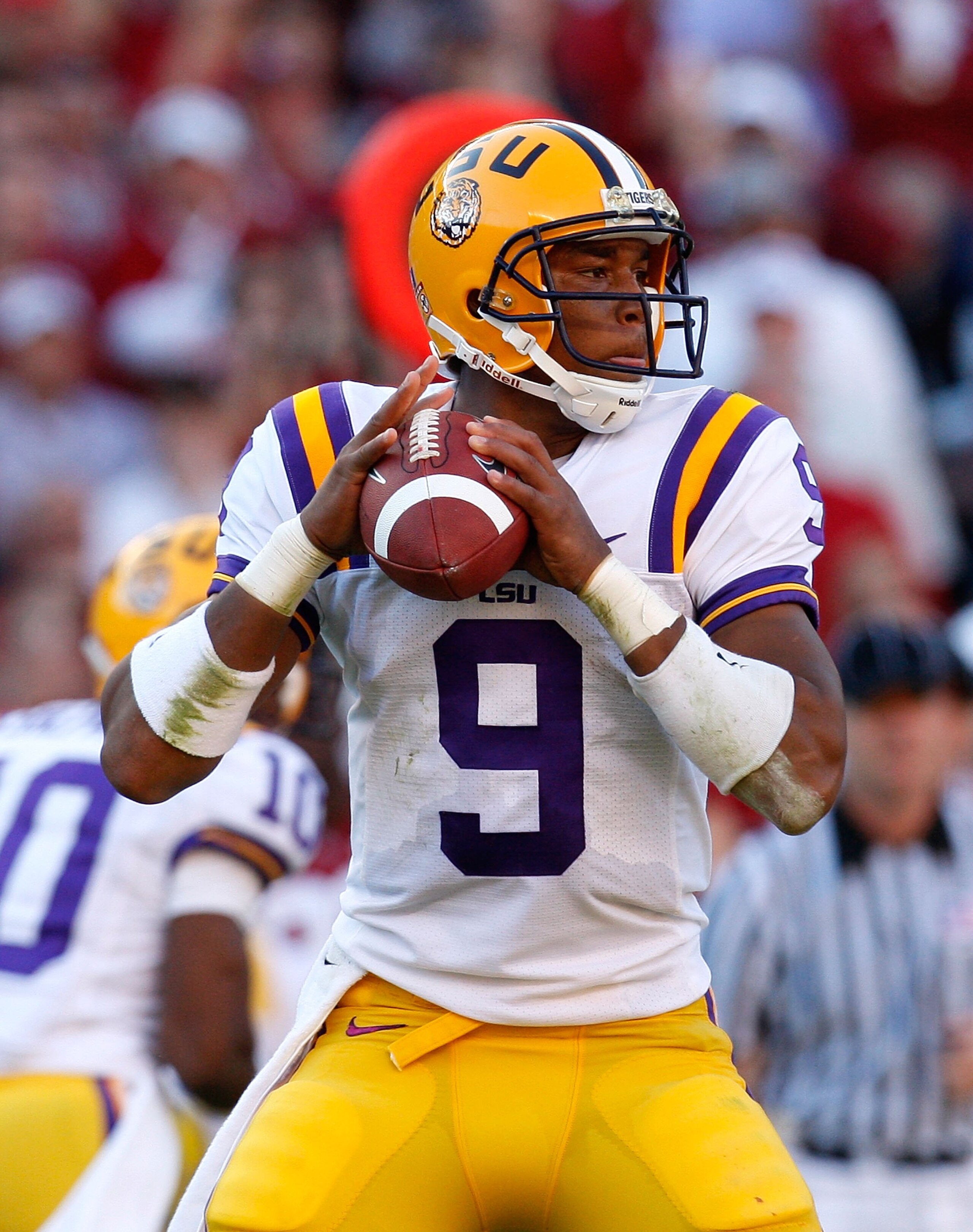 TUSCALOOSA, AL - NOVEMBER 07:  Jordan Jefferson #9 of the Louisiana State University Tigers against the Alabama Crimson Tide at Bryant-Denny Stadium on November 7, 2009 in Tuscaloosa, Alabama.  (Photo by Kevin C. Cox/Getty Images)